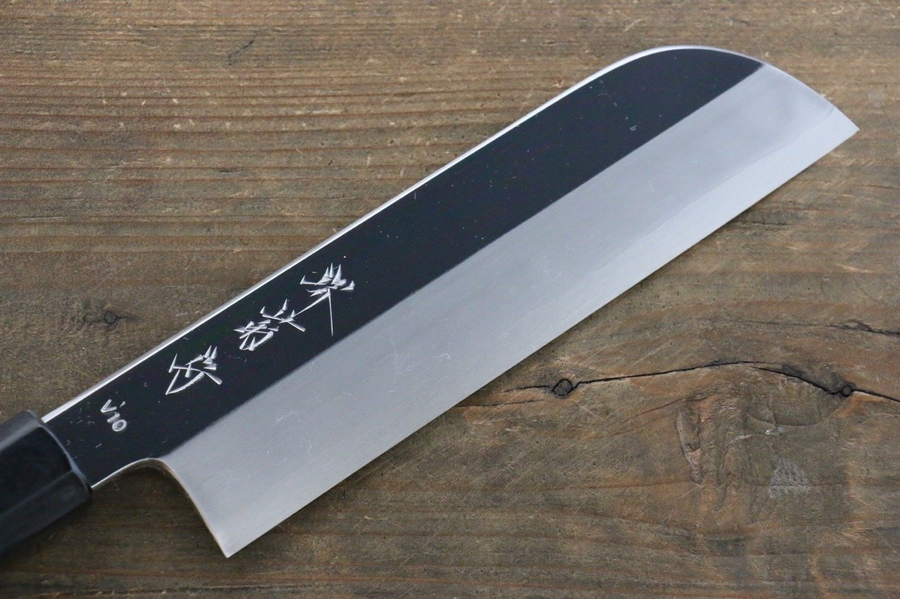 堺 菊守 V金10号 鏡面仕上げ 鎌形薄刃包丁 180mm 朴柄 - 清助刃物