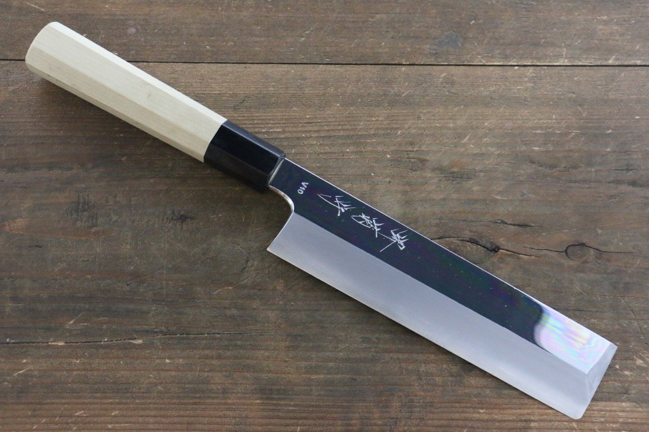 堺 菊守 V金10号 鏡面仕上げ 薄刃包丁 180mm 朴柄 - 清助刃物