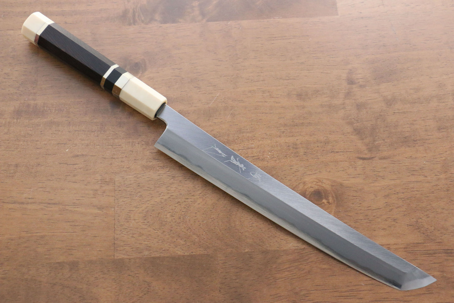 實光 至光 青紙 先丸柳刃包丁 240mm 両側リング付き黒檀柄 - 清助刃物