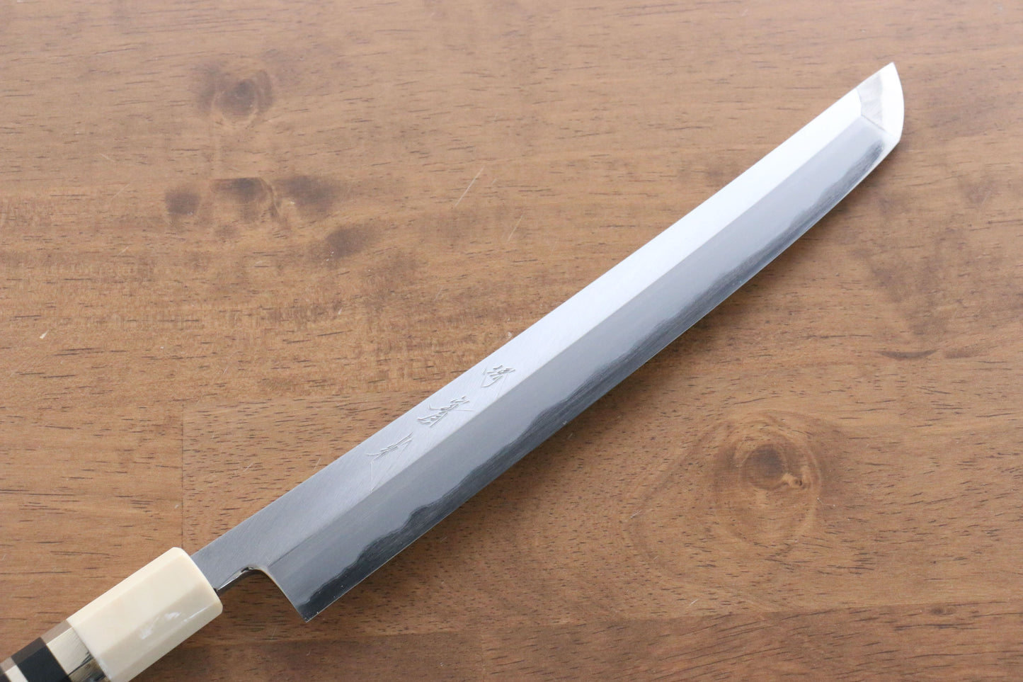 實光 至光 青紙 先丸柳刃包丁 240mm 両側リング付き黒檀柄 - 清助刃物
