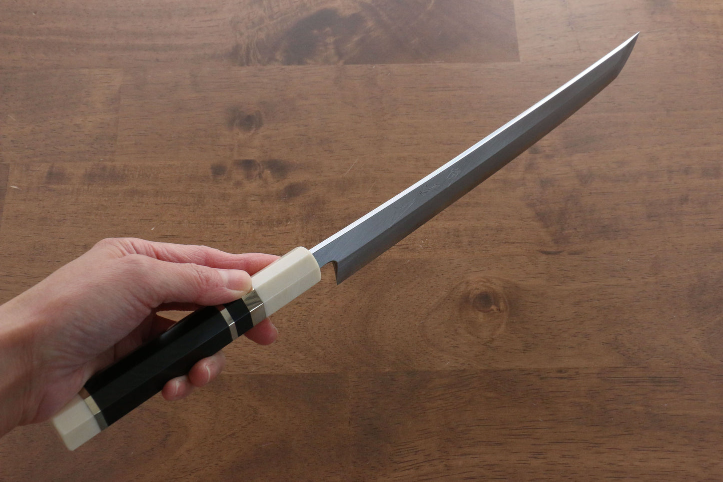 實光 至光 青紙 先丸柳刃包丁 240mm 両側リング付き黒檀柄 - 清助刃物