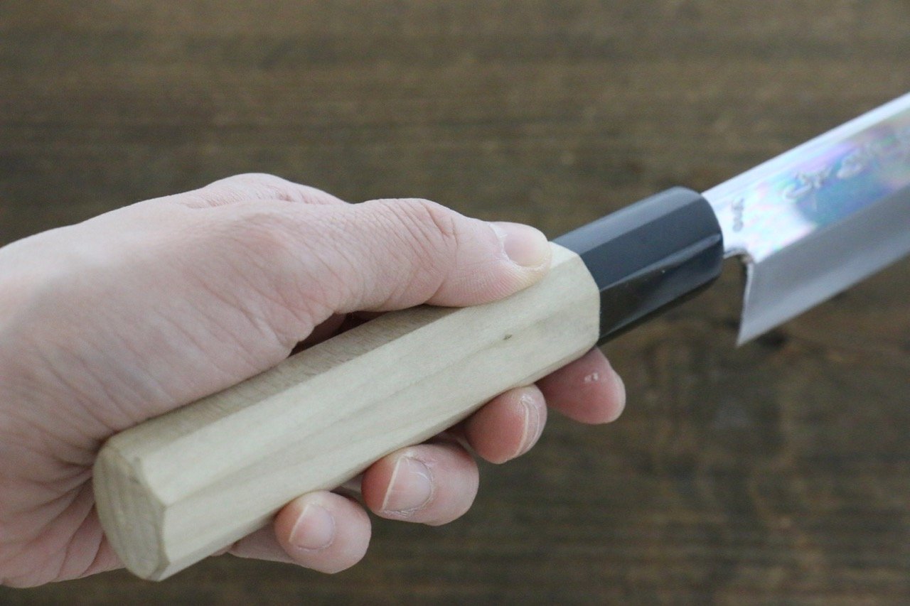 堺 菊守 V金10号 鏡面仕上げ ムキ物包丁 180mm 朴柄 - 清助刃物