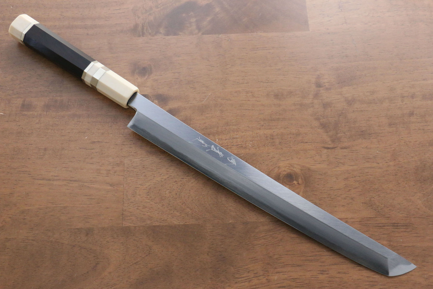 實光 至光 青紙 先丸柳刃包丁 300mm 両側リング付き黒檀柄 - 清助刃物