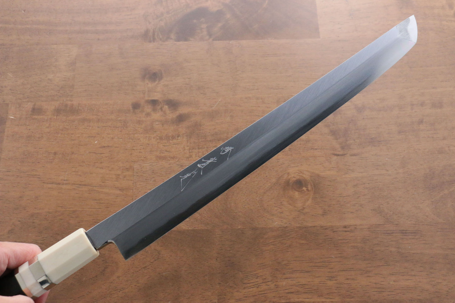 實光 至光 青紙 先丸柳刃包丁 300mm 両側リング付き黒檀柄 - 清助刃物