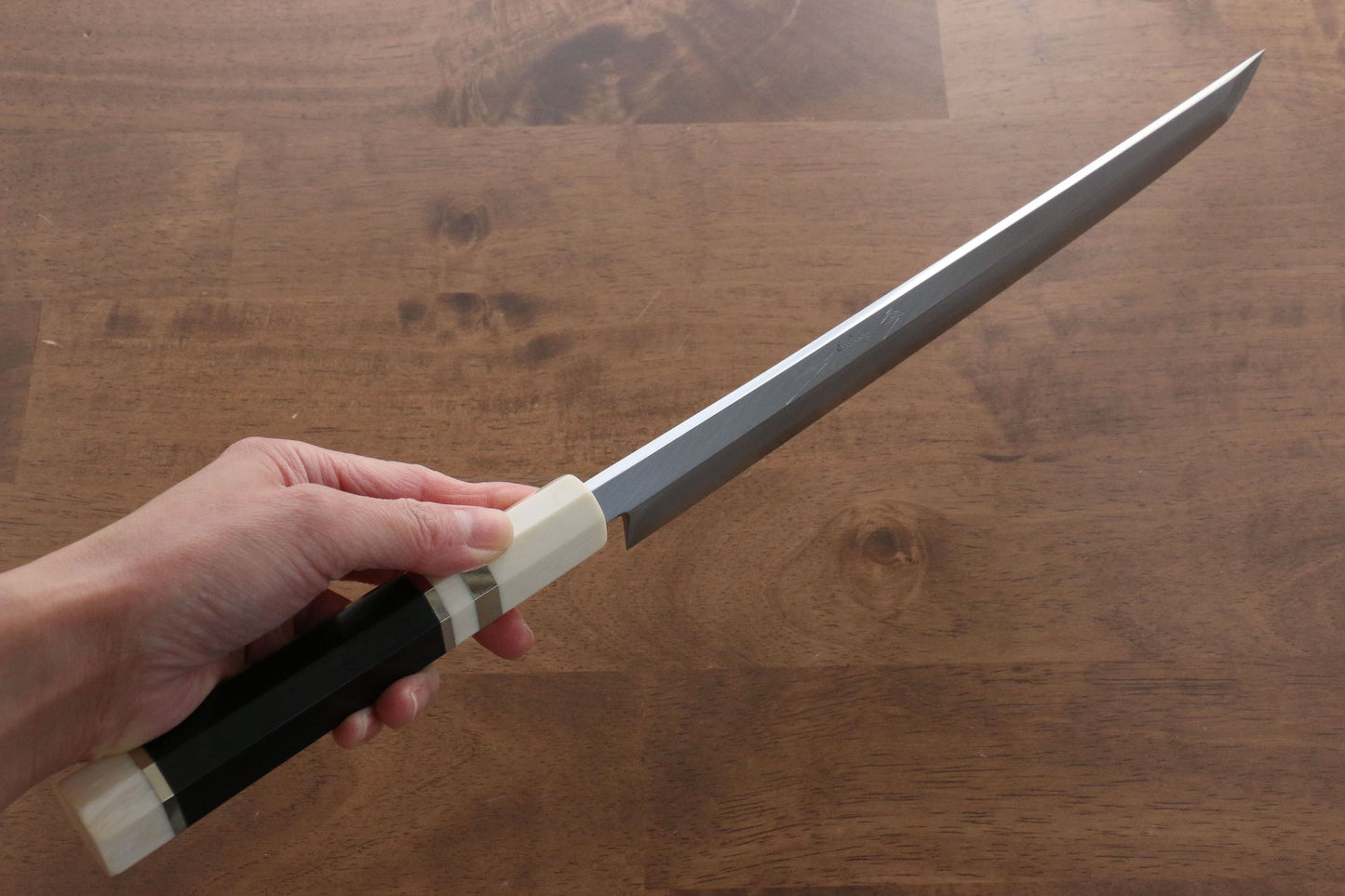 實光 至光 青紙 先丸柳刃包丁 300mm 両側リング付き黒檀柄 - 清助刃物
