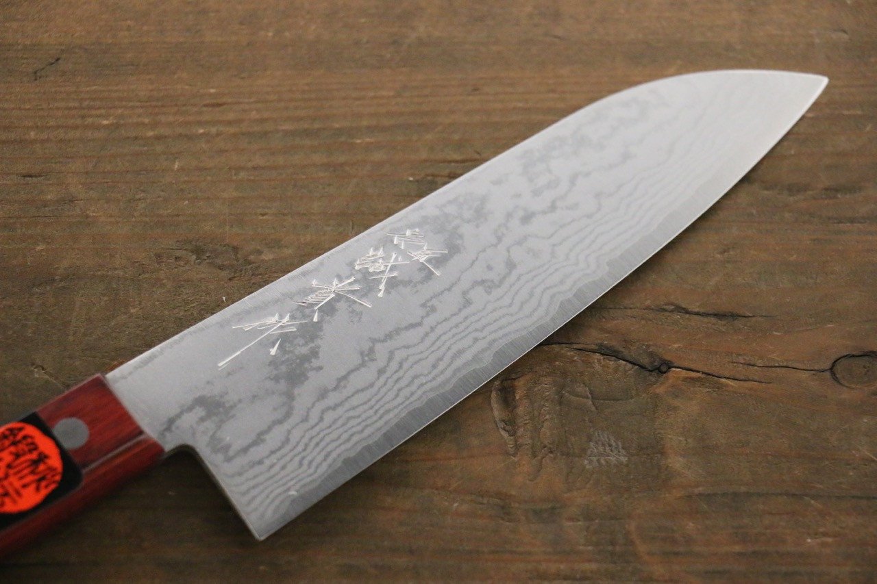 田中 誠貴 VG10 17層 ダマスカス 三徳包丁 165mm 赤合板柄 - 清助刃物
