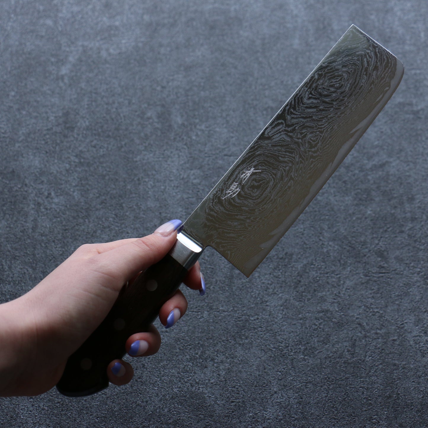 清助 波 AUS10 鏡面仕上げ ダマスカス 菜切包丁 165mm 茶合板柄 - 清助刃物