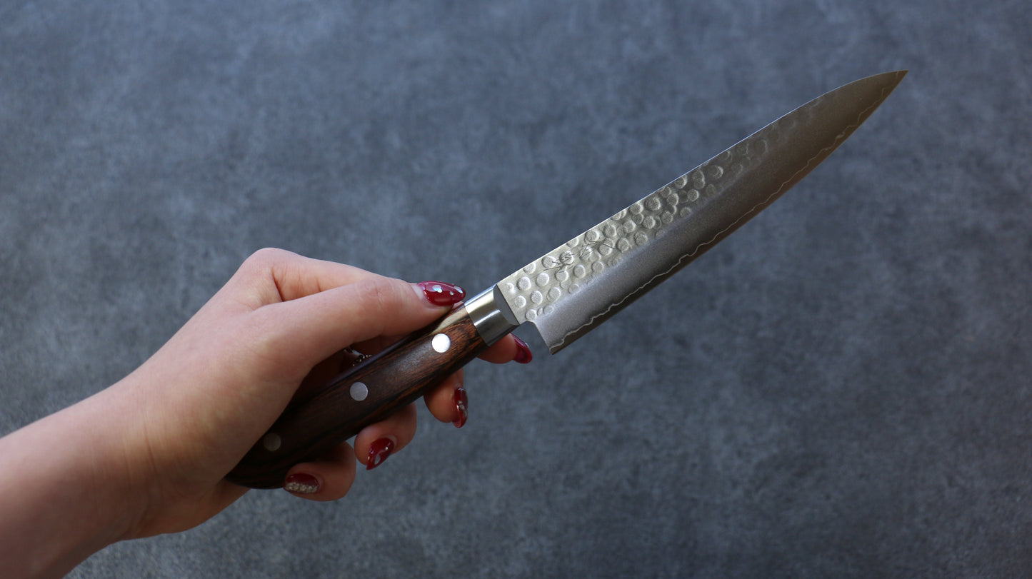 清助 スウェーデン鋼 鎚目 ペティーナイフ  150mm マホガニー柄 - 清助刃物