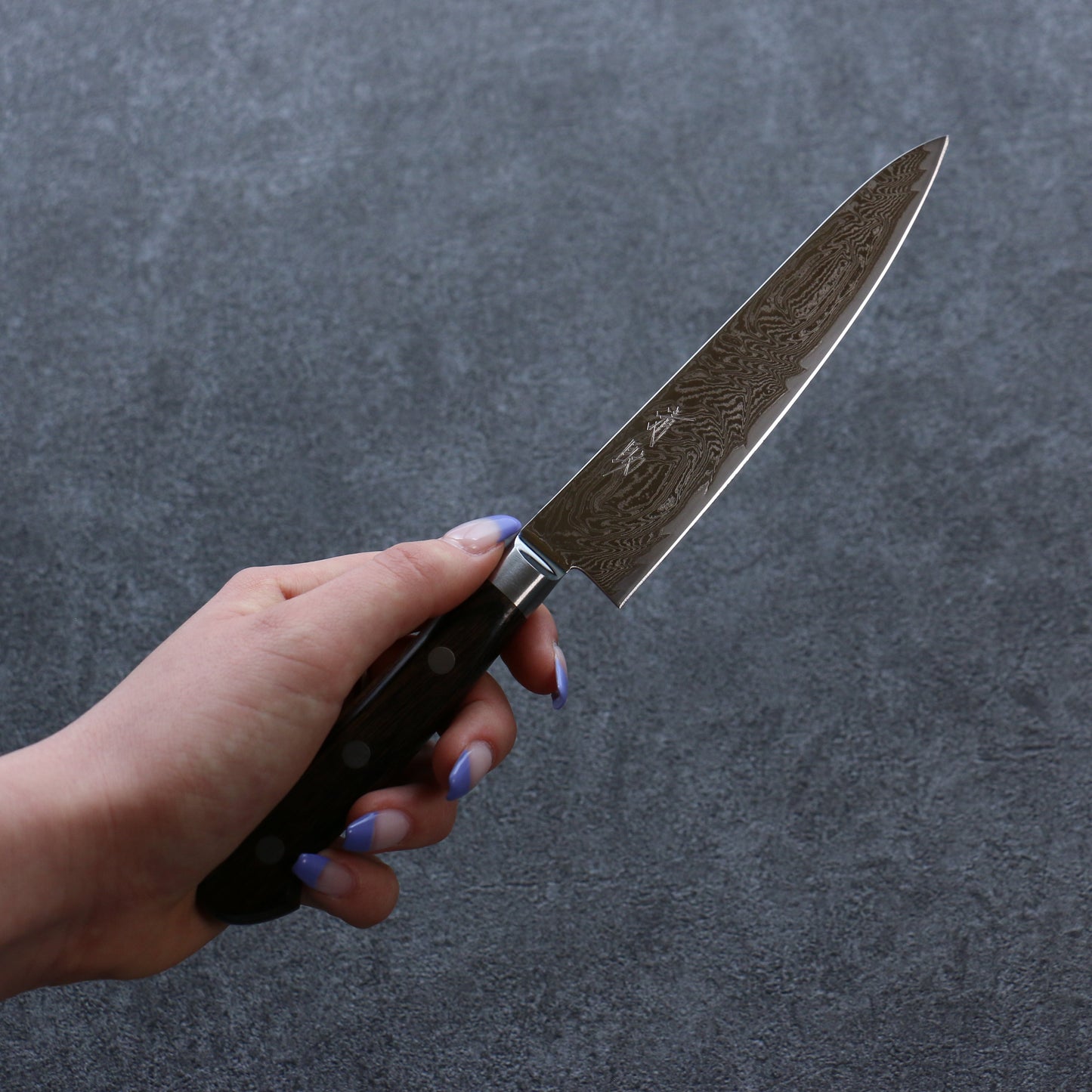 清助 波 AUS10 鏡面仕上げ ダマスカス ペティーナイフ 135mm 茶合板柄 - 清助刃物