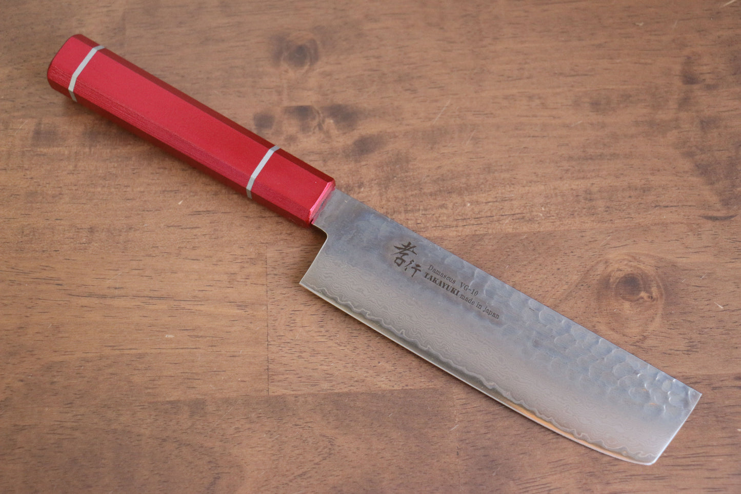 堺 孝行 V金10号 33層ダマスカス 菜切包丁 160mm 樫の木漆塗り(皇赤)柄 - 清助刃物