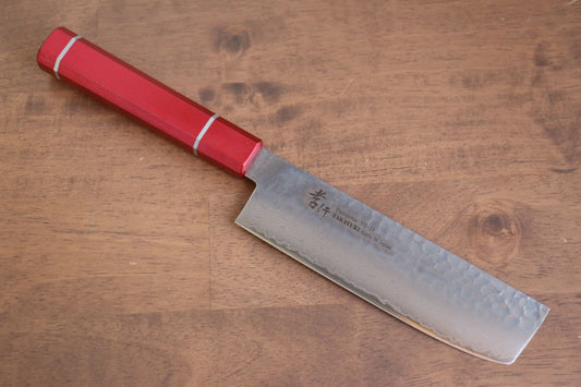 堺 孝行 V金10号 33層ダマスカス 菜切包丁  160mm 樫の木漆塗り(皇赤)柄 - 清助刃物