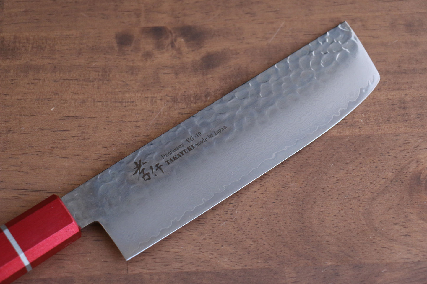 堺 孝行 V金10号 33層ダマスカス 菜切包丁 160mm 樫の木漆塗り(皇赤)柄 - 清助刃物