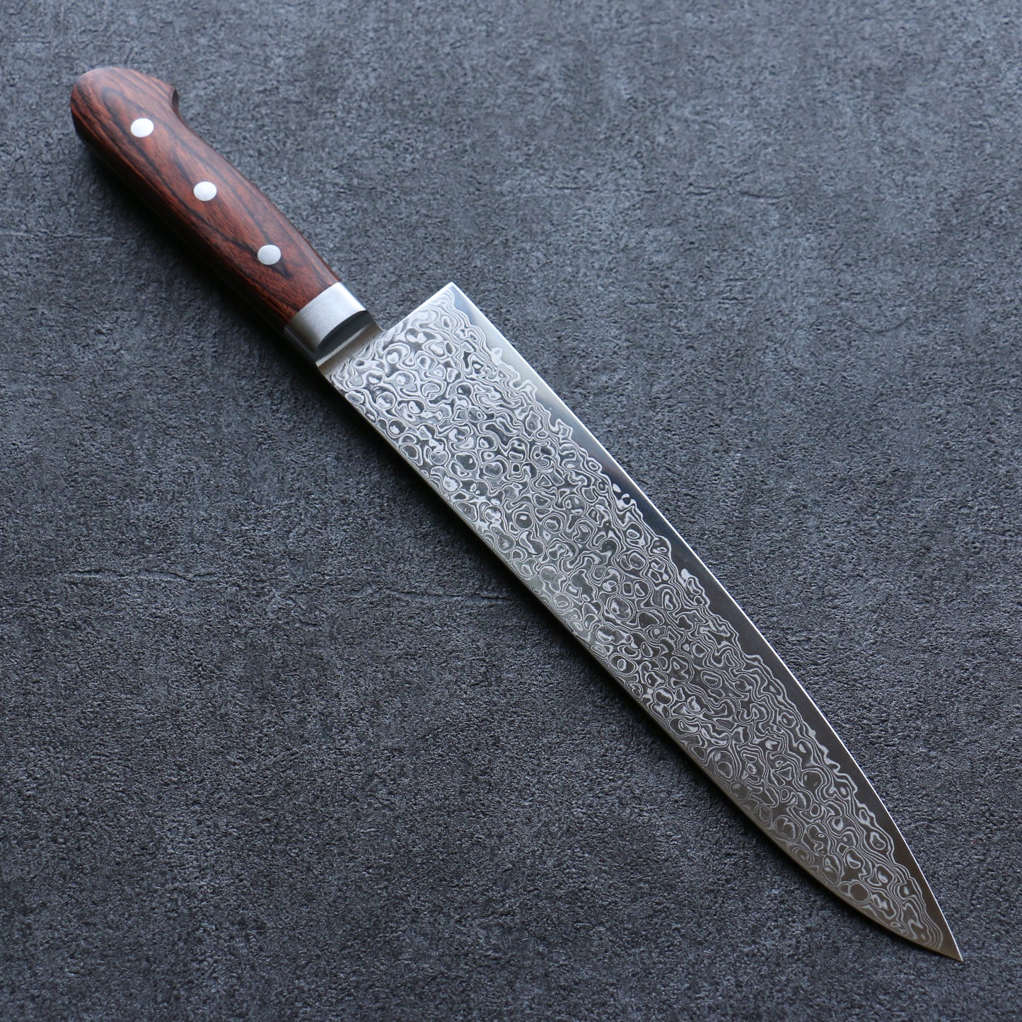 清助 木星 ZA-18 鏡面仕上げ ダマスカス 牛刀包丁 240mm 茶合板柄 - 清助刃物