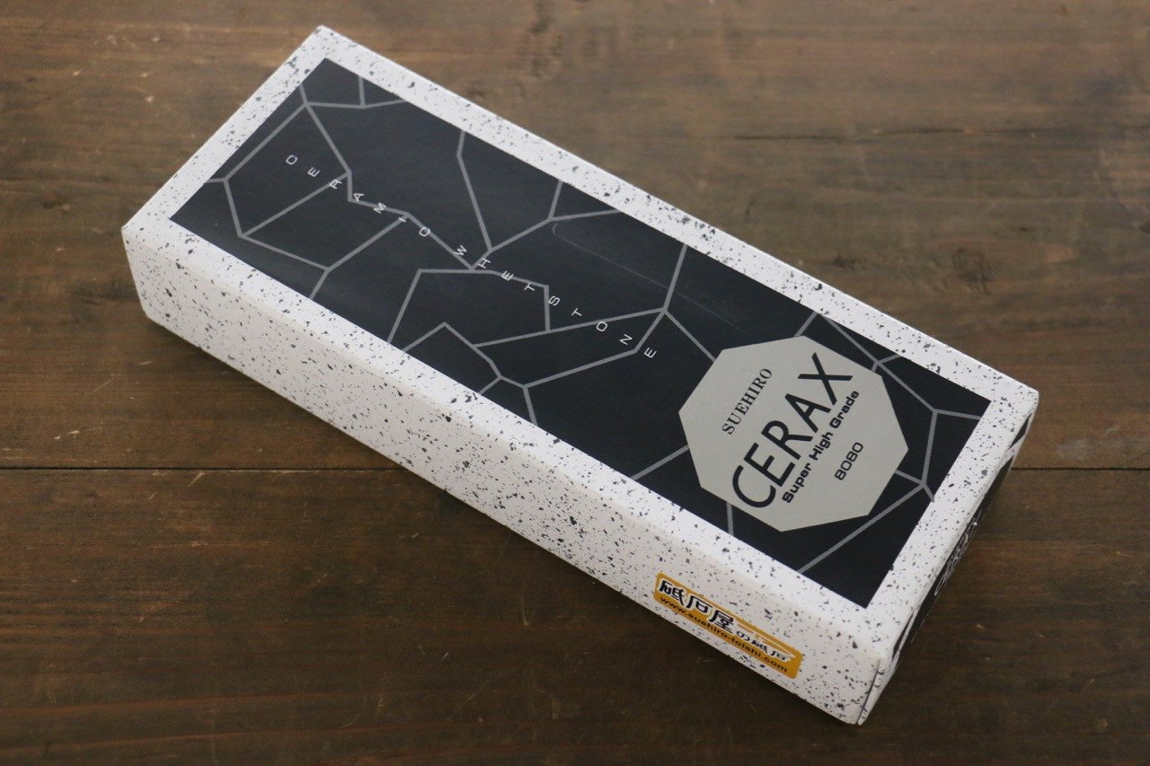 末広 CERAX 8080 純白超仕上砥石 (ゴム足PC台付) #8000 - 清助刃物