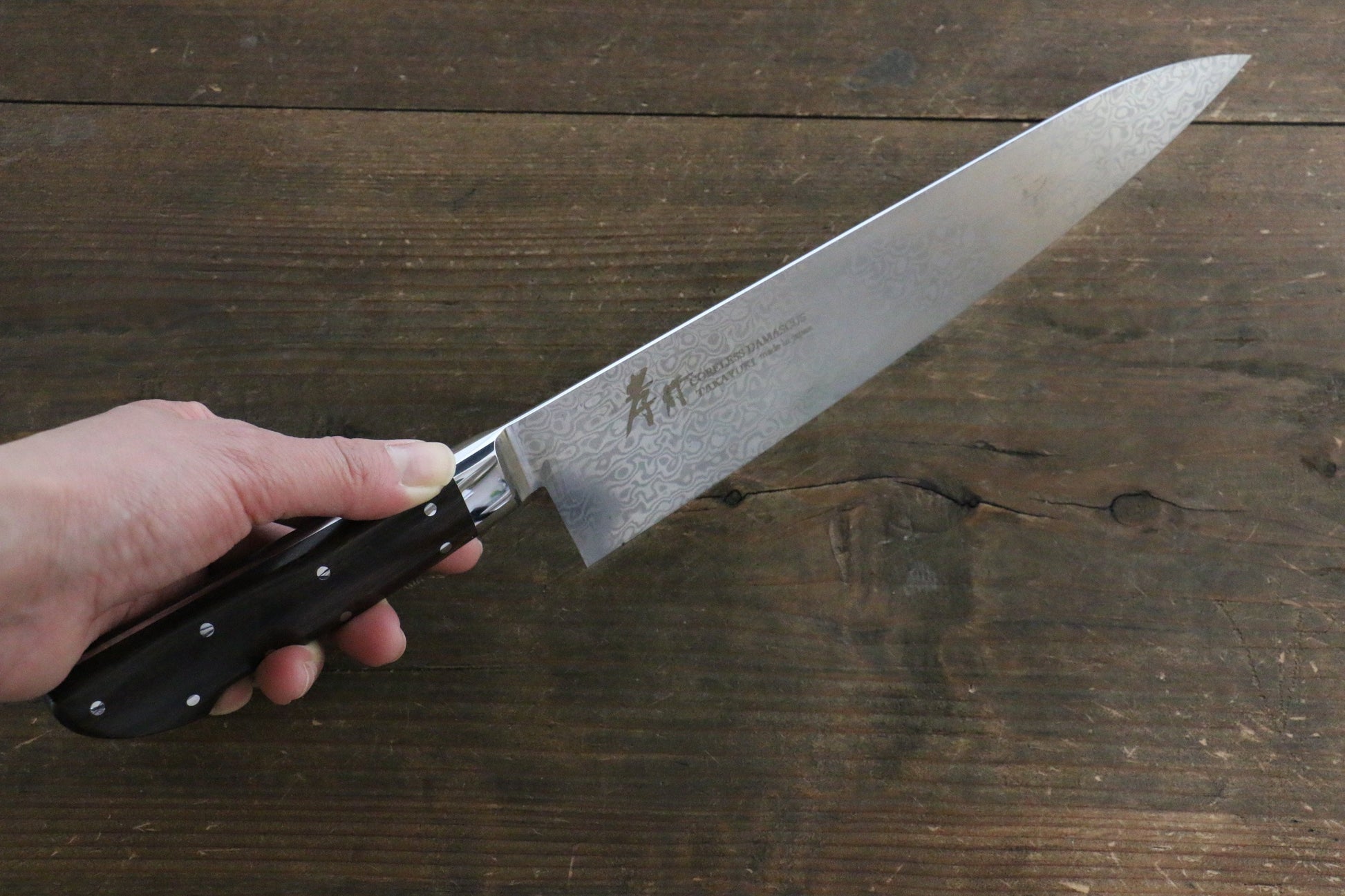 堺 孝行 コアレス ダマスカス 牛刀包丁 210mm デザートアイアンウッド(杉原モデル)柄 - 清助刃物