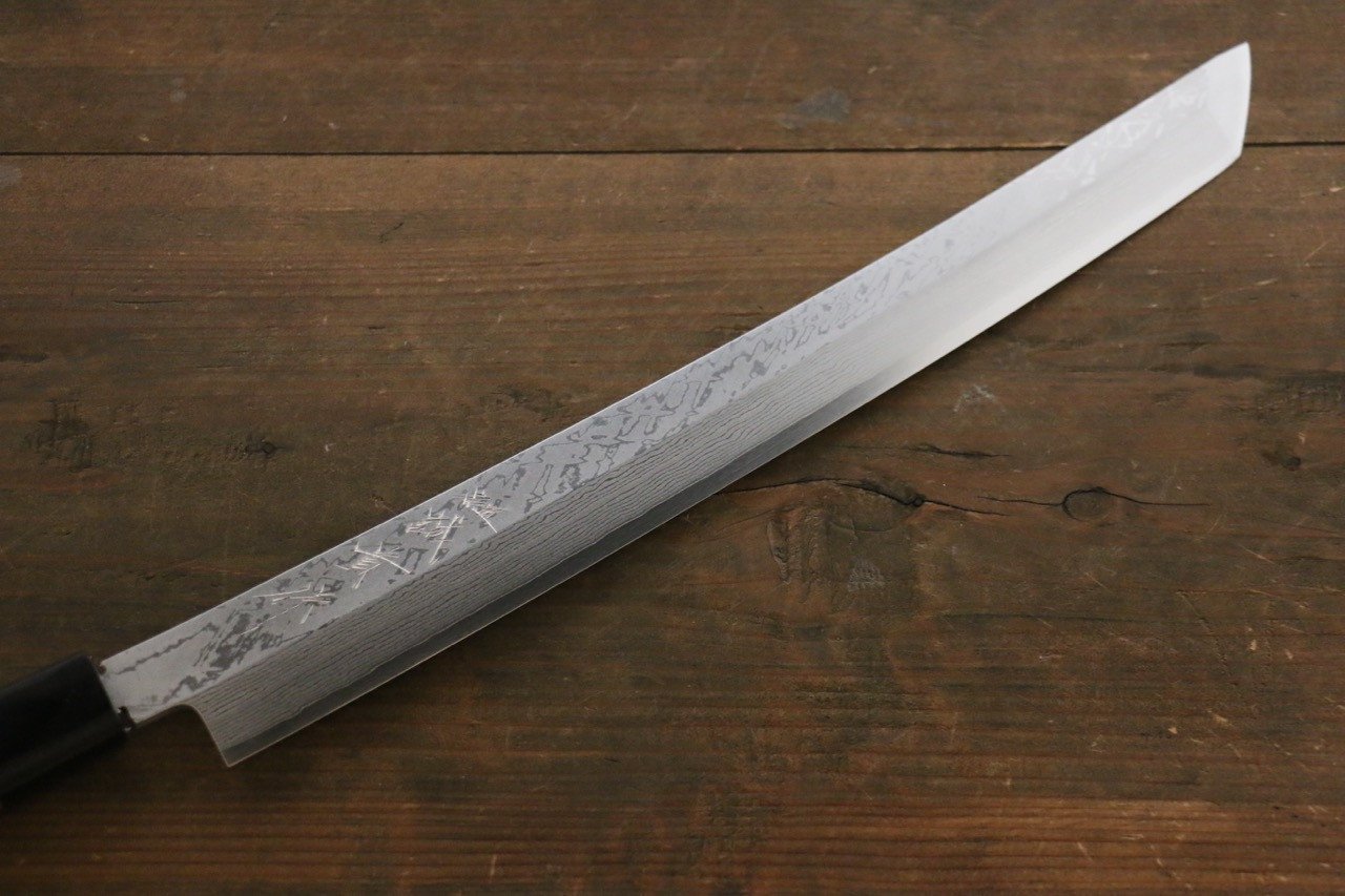 田中 誠貴 青ニ鋼 ダマスカス 先丸蛸引包丁 330mm ウォルナット柄 - 清助刃物
