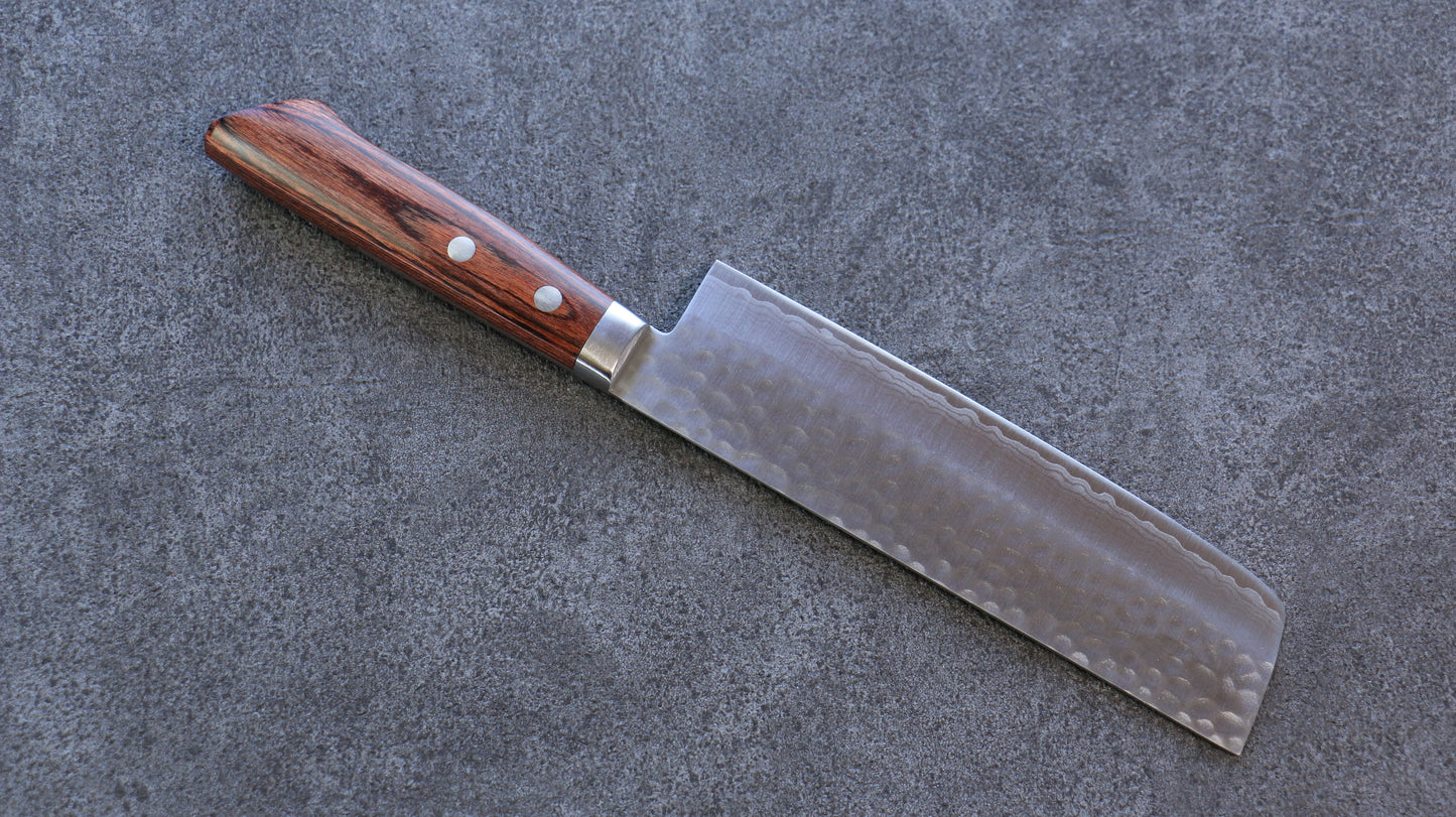 訓平 刻流(こくりゅう) V金10号 鎚目 ダマスカス 薄刃包丁 165mm マホガニー柄 - 清助刃物