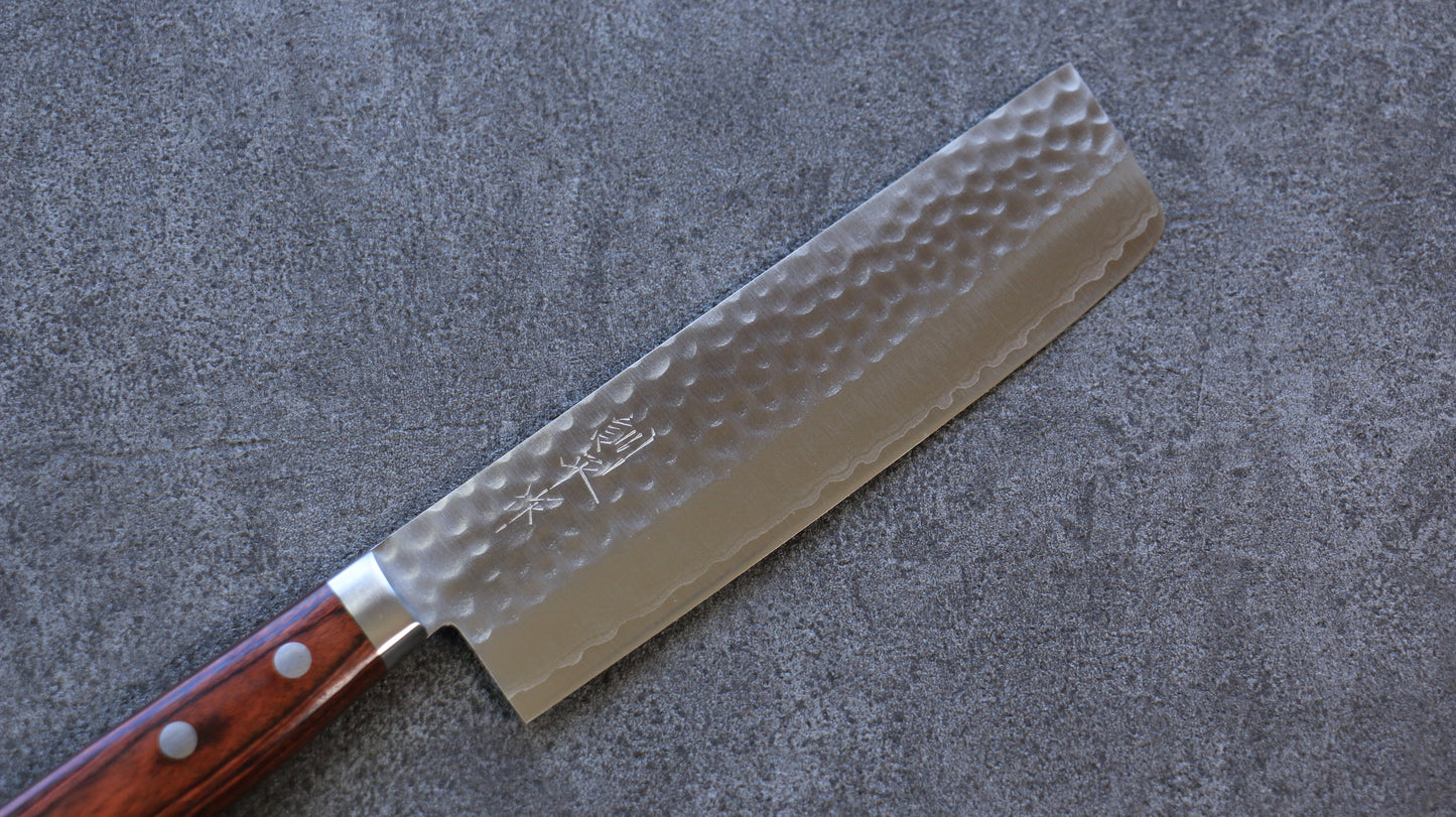 訓平 刻流(こくりゅう) V金10号 鎚目 ダマスカス 薄刃包丁 165mm マホガニー柄 - 清助刃物