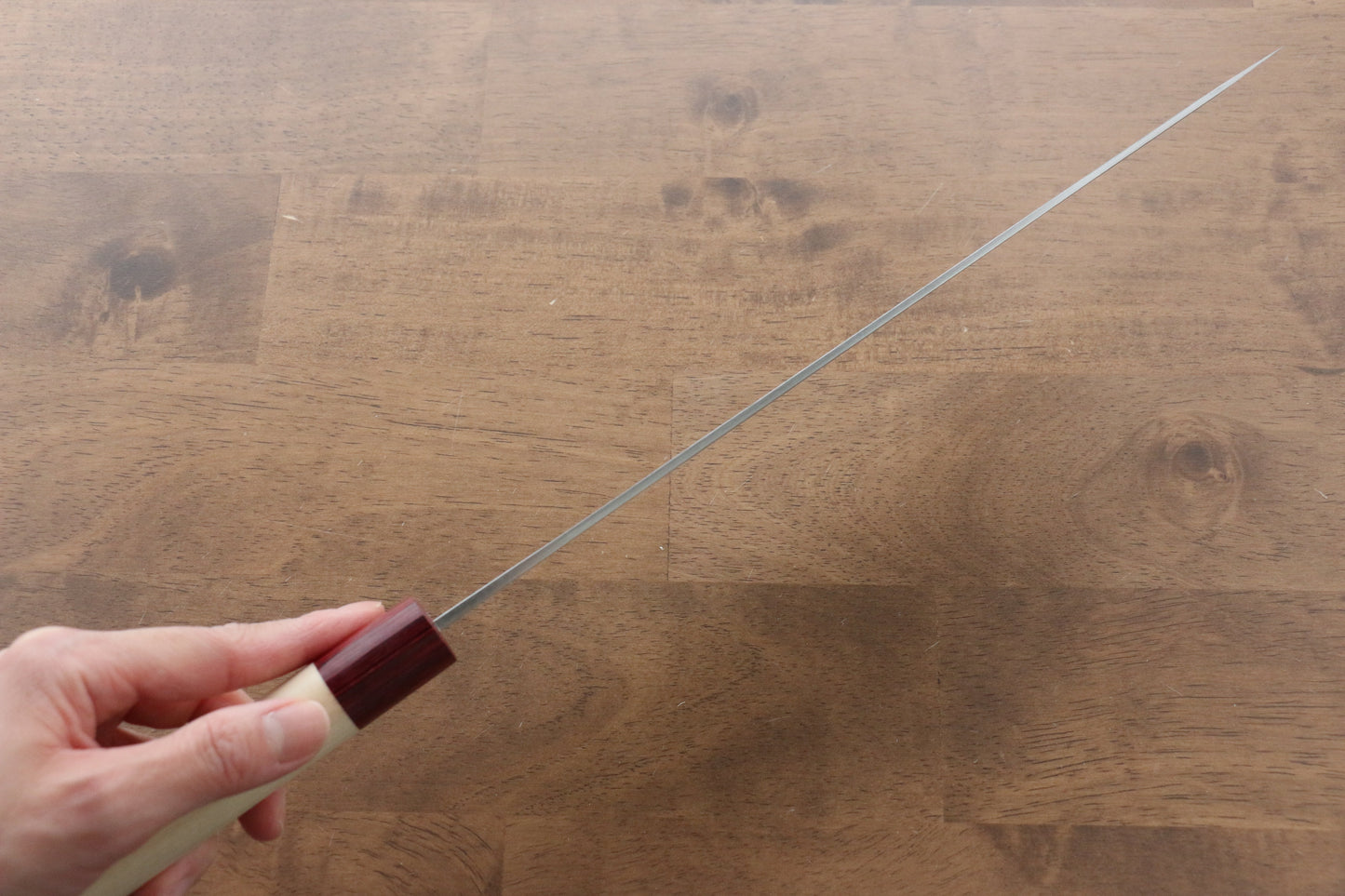 昌景 雪 白ニ鋼 梨地 筋引包丁 270mm 朴柄 - 清助刃物