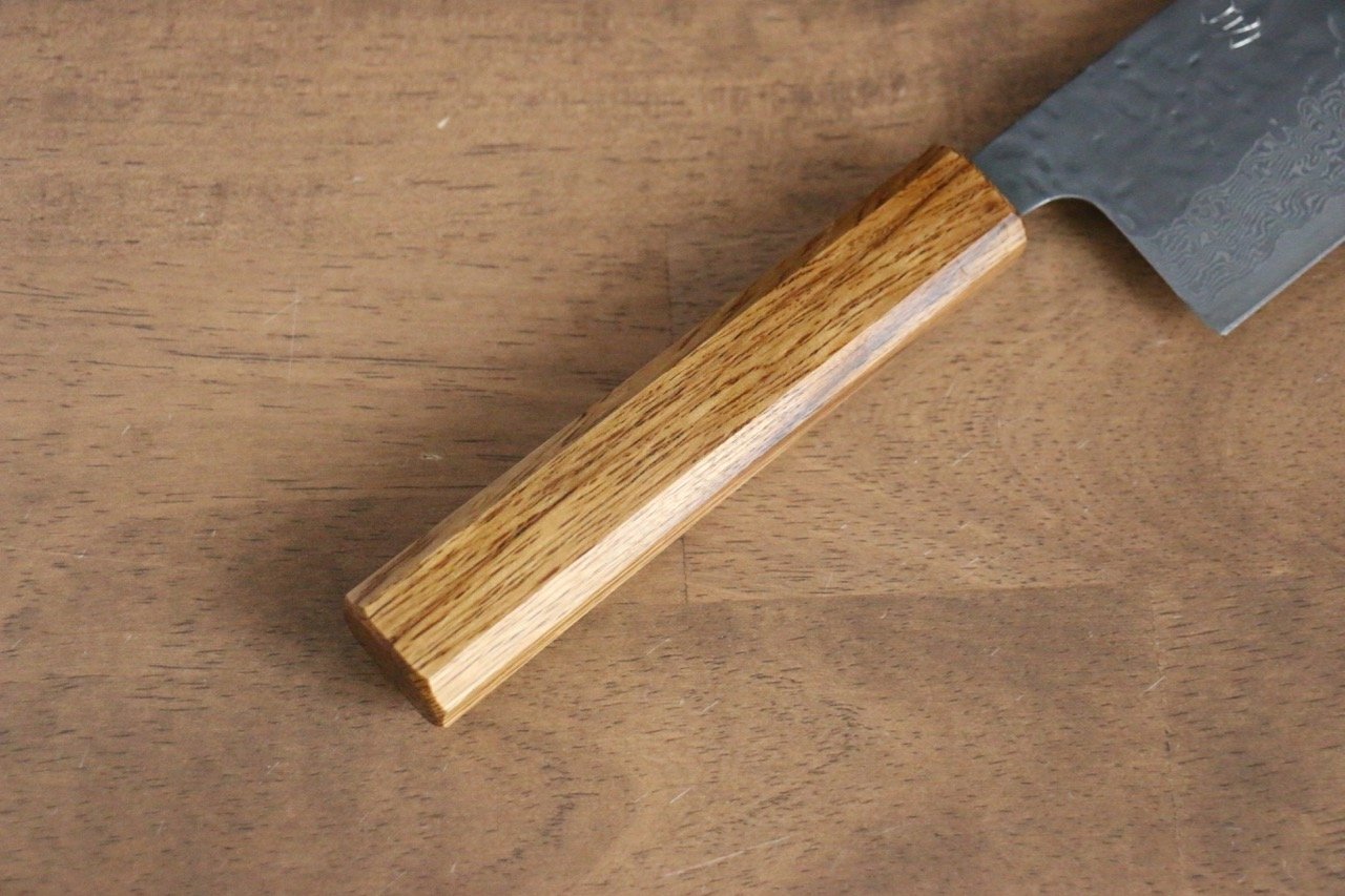 清助 月影 AUS10 磨き仕上げ 鎚目 ダマスカス 菜切包丁  170mm 樫柄 - 清助刃物