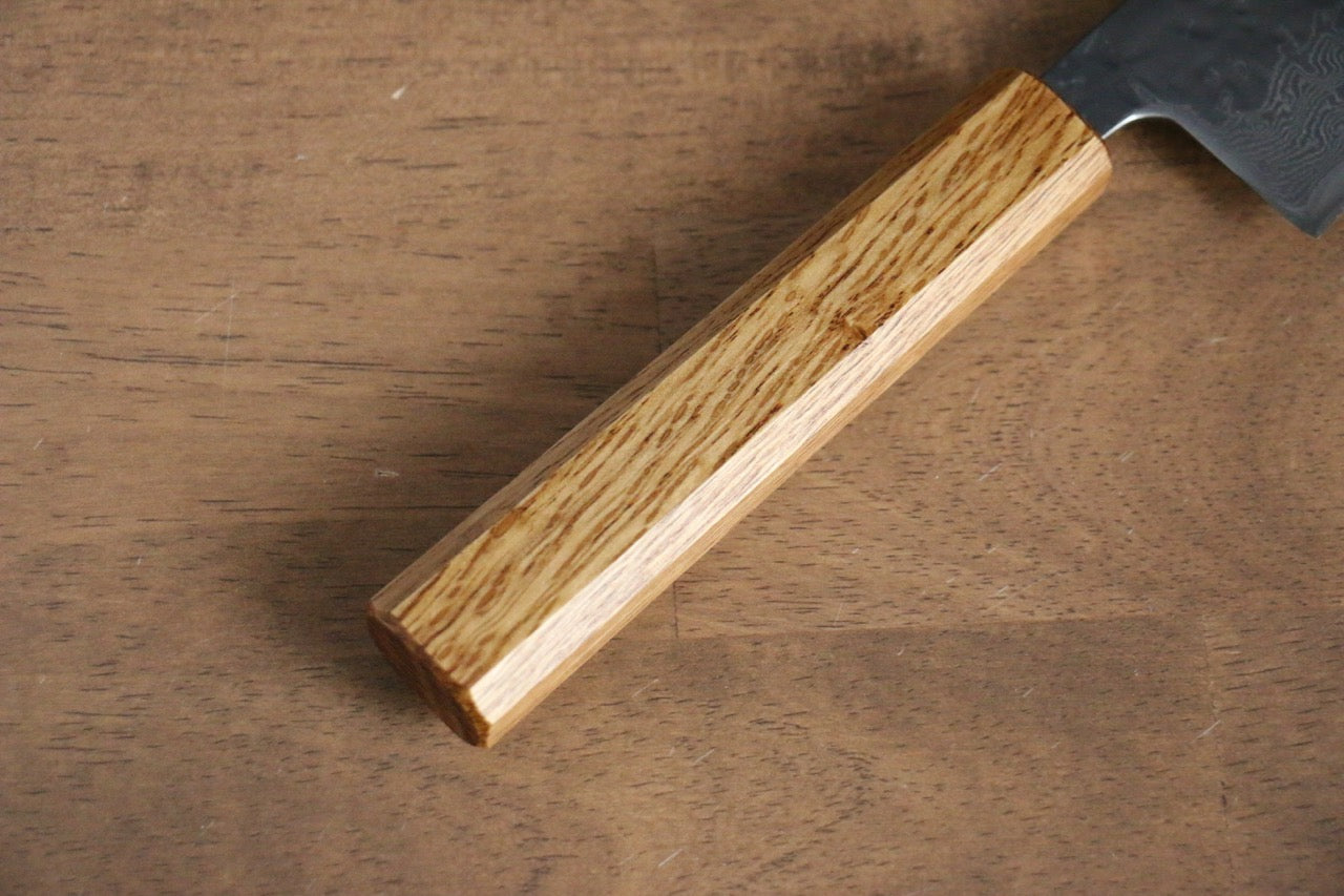 清助 月影 AUS10 磨き仕上げ 鎚目 ダマスカス 三徳包丁  170mm 樫柄 - 清助刃物