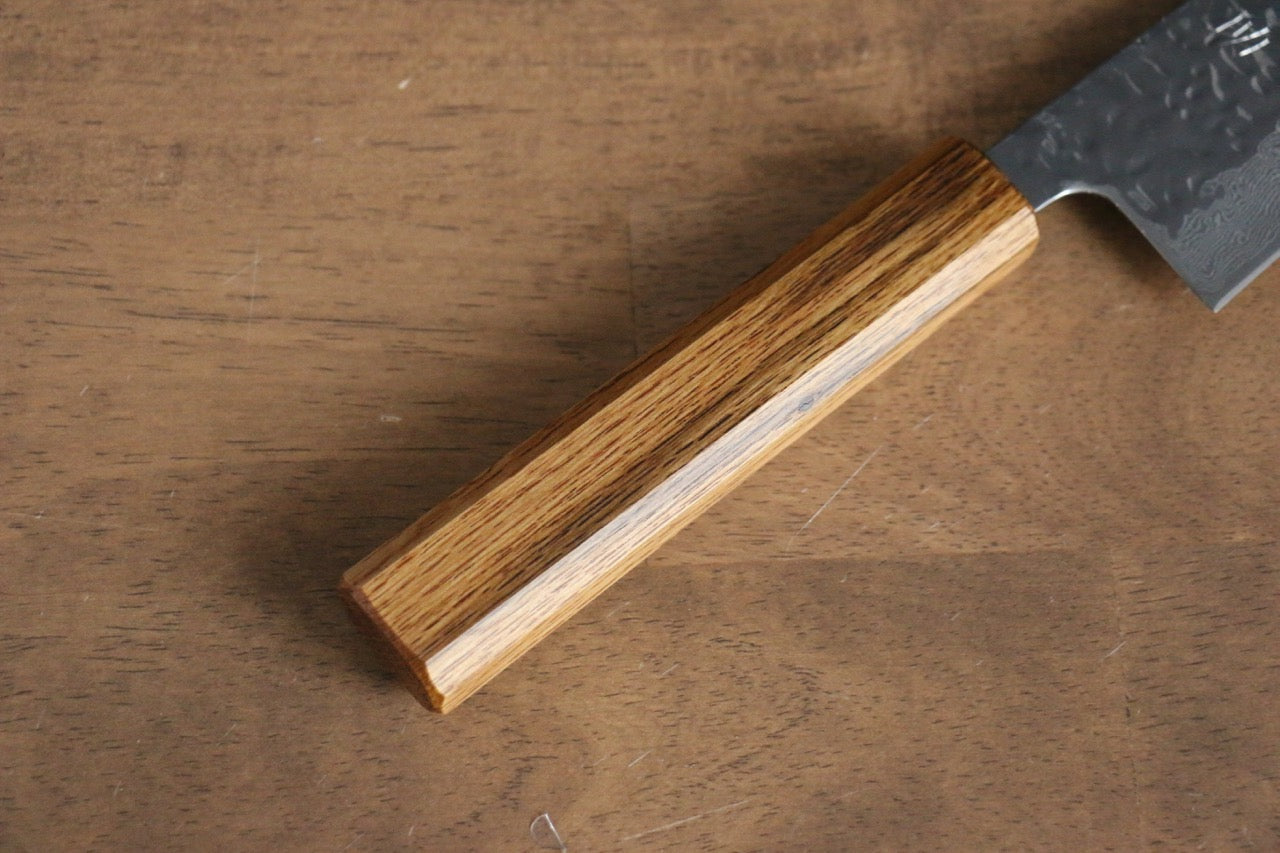 清助 月影 AUS10 磨き仕上げ 鎚目 ダマスカス 牛刀包丁 210mm 樫柄 - 清助刃物