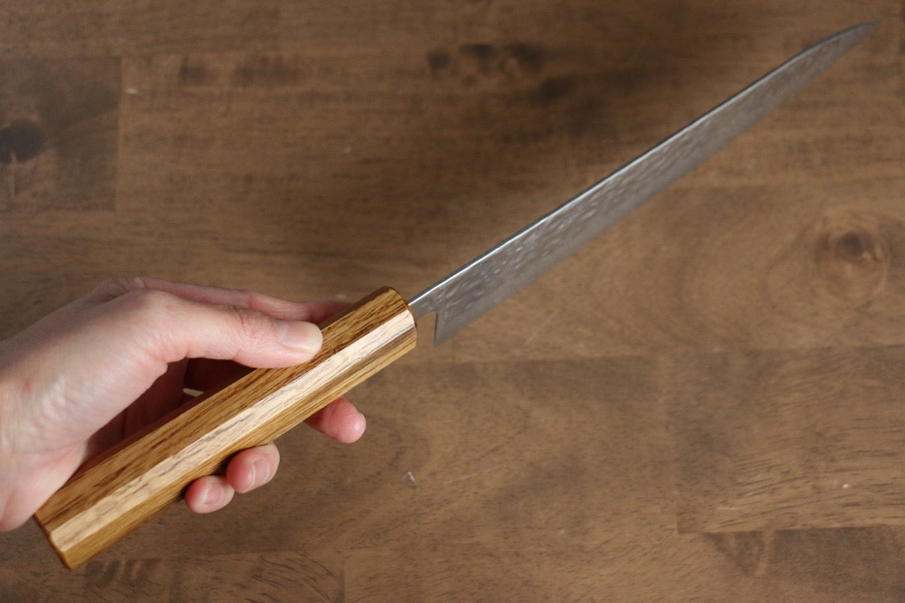清助 月影 AUS10 磨き仕上げ 鎚目 ダマスカス 牛刀包丁 210mm 樫柄 - 清助刃物