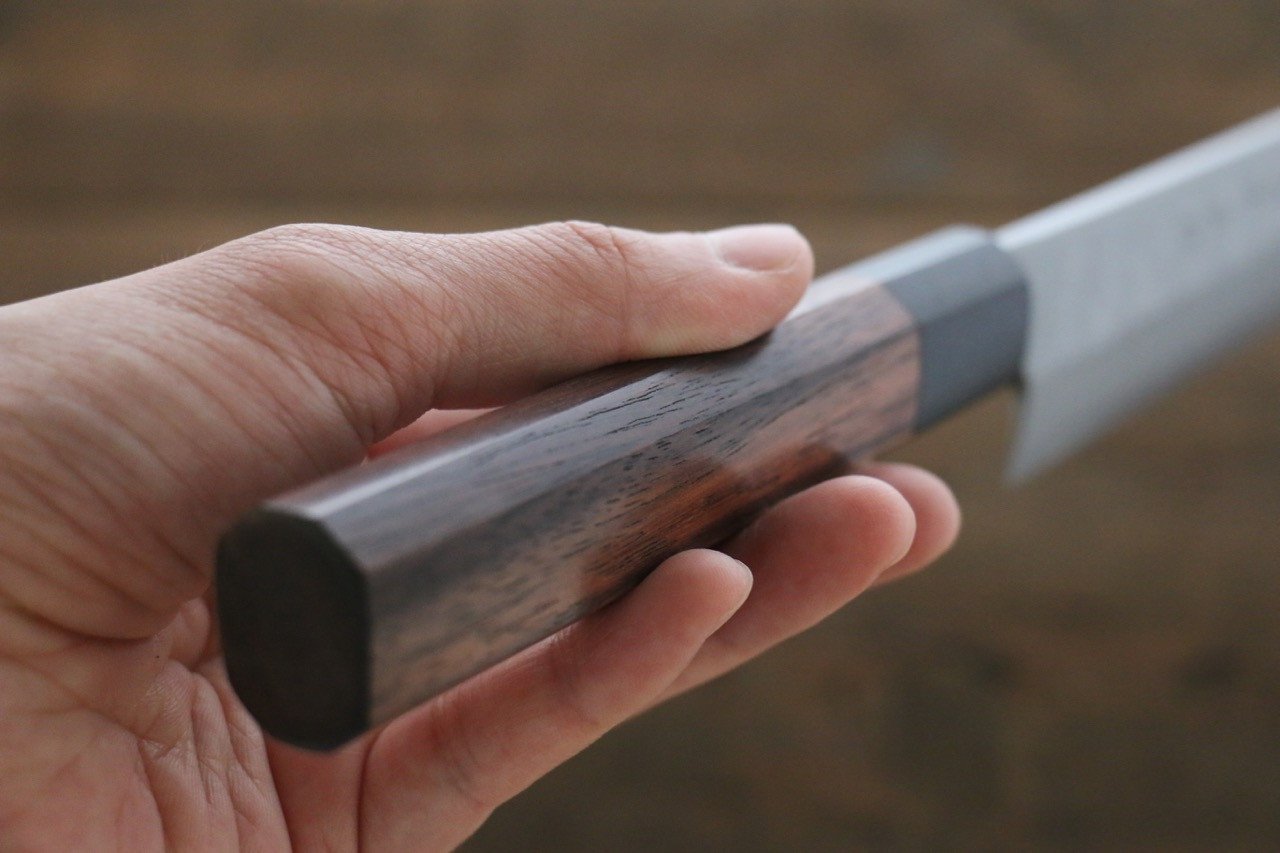 北岡 英雄 青ニ鋼 ダマスカス 切付柳刃包丁  240mm 紫檀柄 - 清助刃物