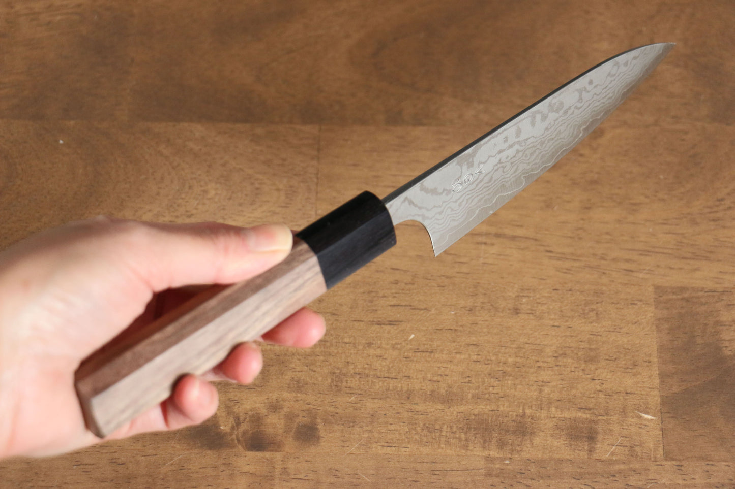 山本 直 V金10号 ダマスカス ペティーナイフ  120mm ウォルナット柄 - 清助刃物