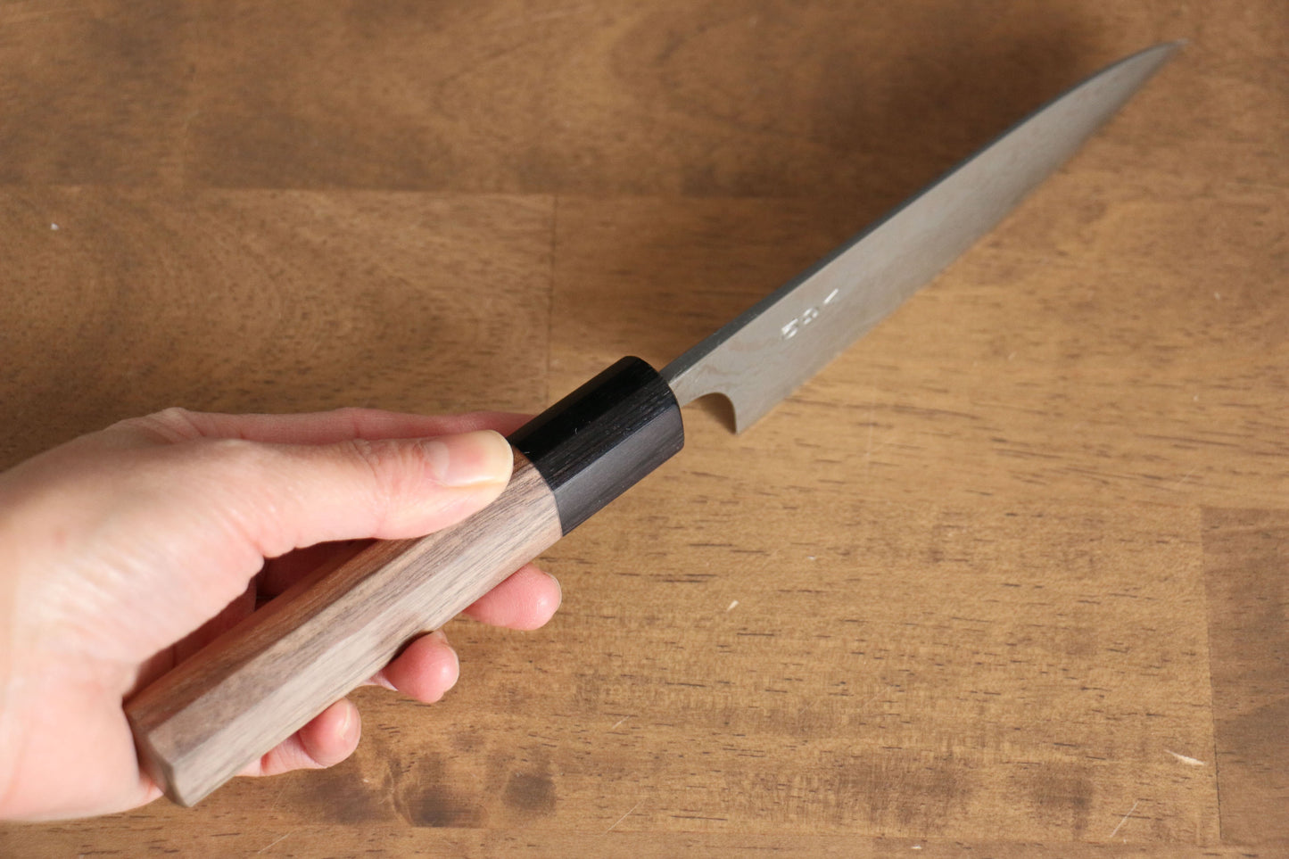 山本 直 V金10号 ダマスカス ペティーナイフ  120mm ウォルナット柄 - 清助刃物