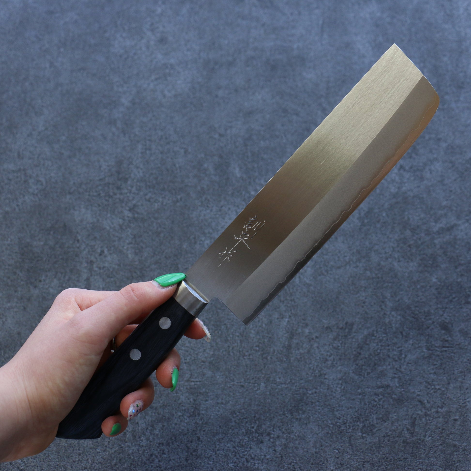 訓平 V金1号 磨き仕上げ 薄刃包丁  165mm 合板 (紺色)柄 - 清助刃物