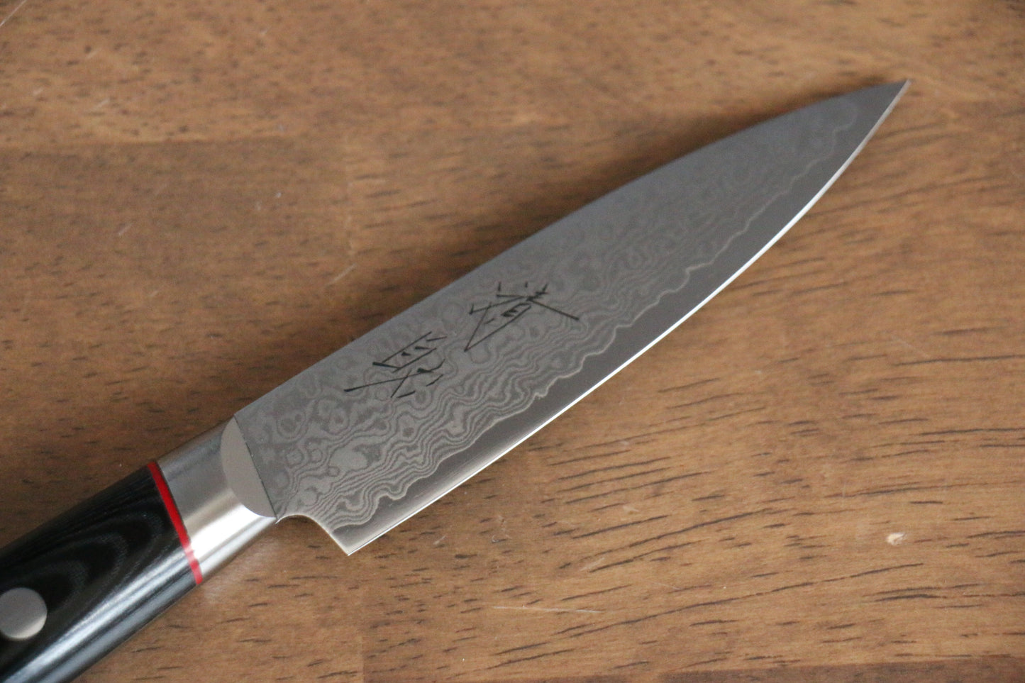 清助 彩雲 V金10号 ダマスカス パーリングナイフ  90mm 黒マイカルタ柄 - 清助刃物