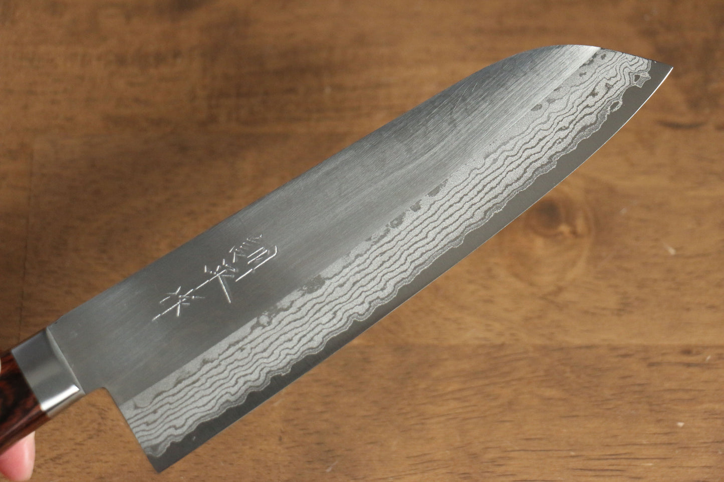 訓平 彩流(さいりゅう) V金10号 磨き仕上げ ダマスカス 三徳包丁 170mm マホガニー柄 - 清助刃物