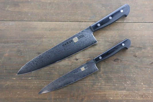 伊勢屋 V金10号 Gシリーズ ダマスカス ペティナイフ 150mm & 牛刀包丁 210mm セット - 清助刃物