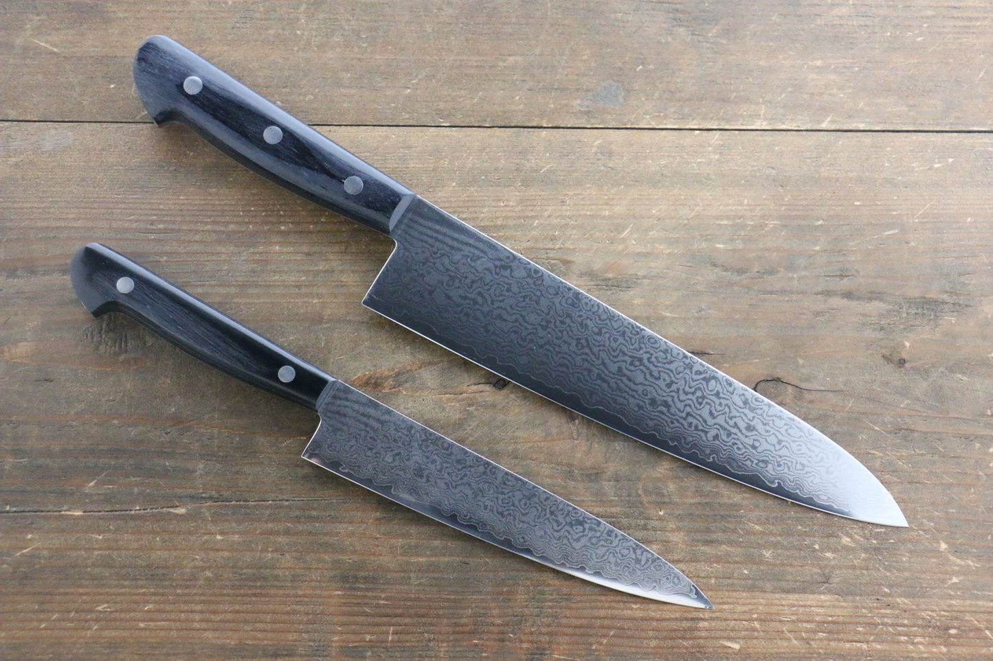 伊勢屋 V金10号 Gシリーズ ダマスカス ペティナイフ 150mm & 牛刀包丁 210mm セット - 清助刃物