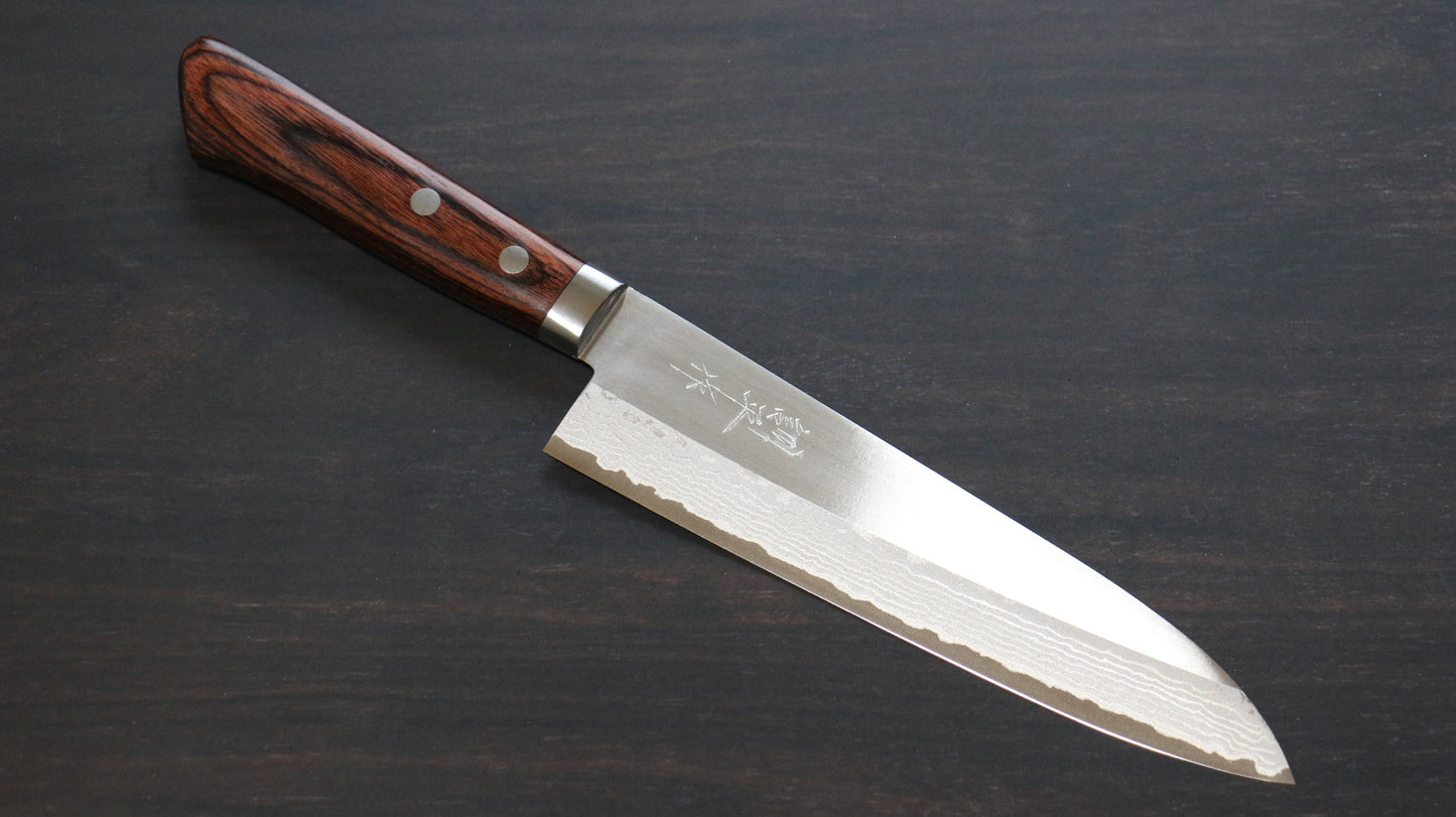 訓平 彩流(さいりゅう) V金10号 磨き仕上げ ダマスカス 牛刀包丁 180mm マホガニー柄 - 清助刃物