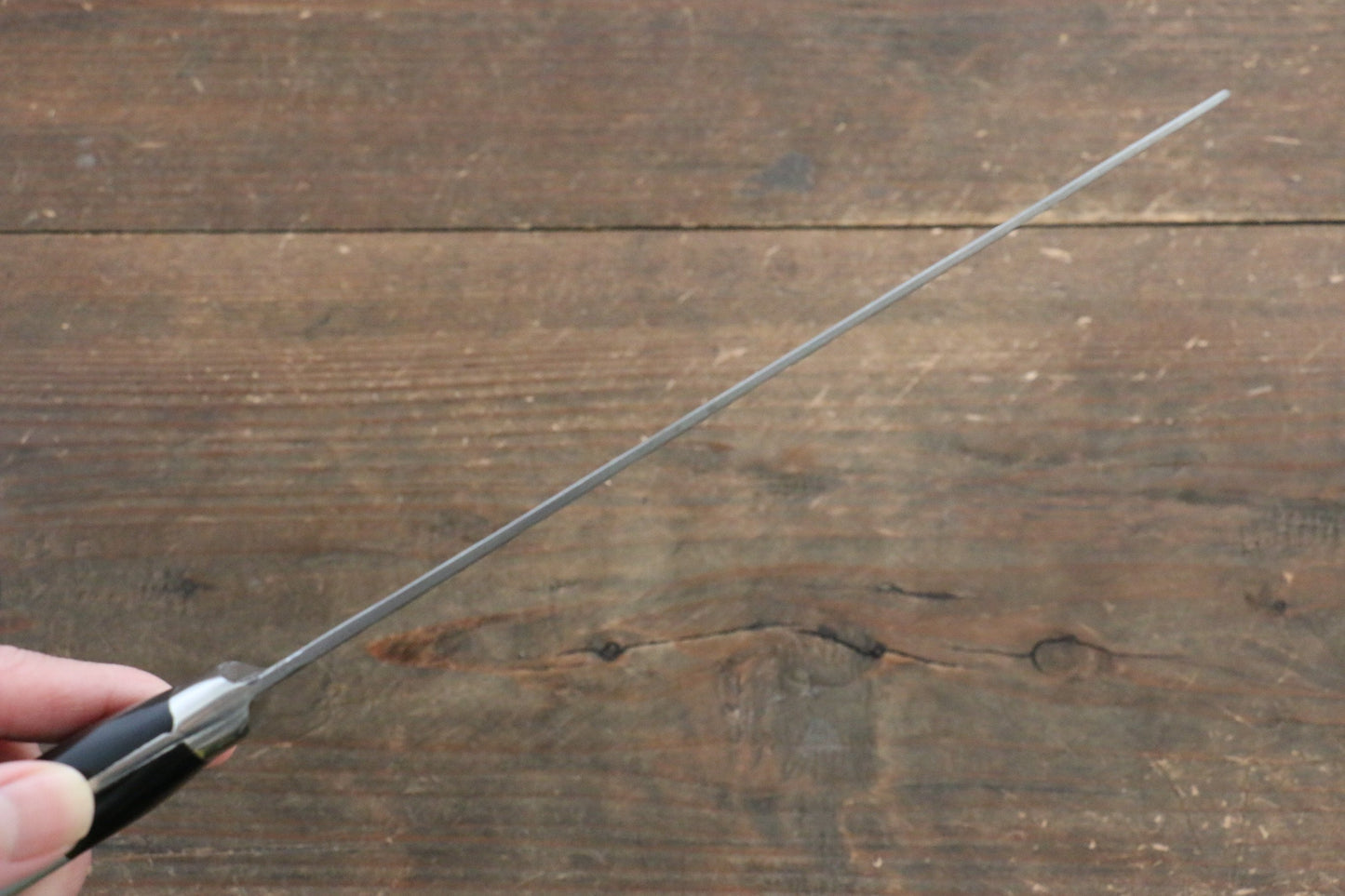 藤原 照康 幻の名刀 白一鋼 梨地鎚目 菜切包丁 165mm 黒合板柄 - 清助刃物