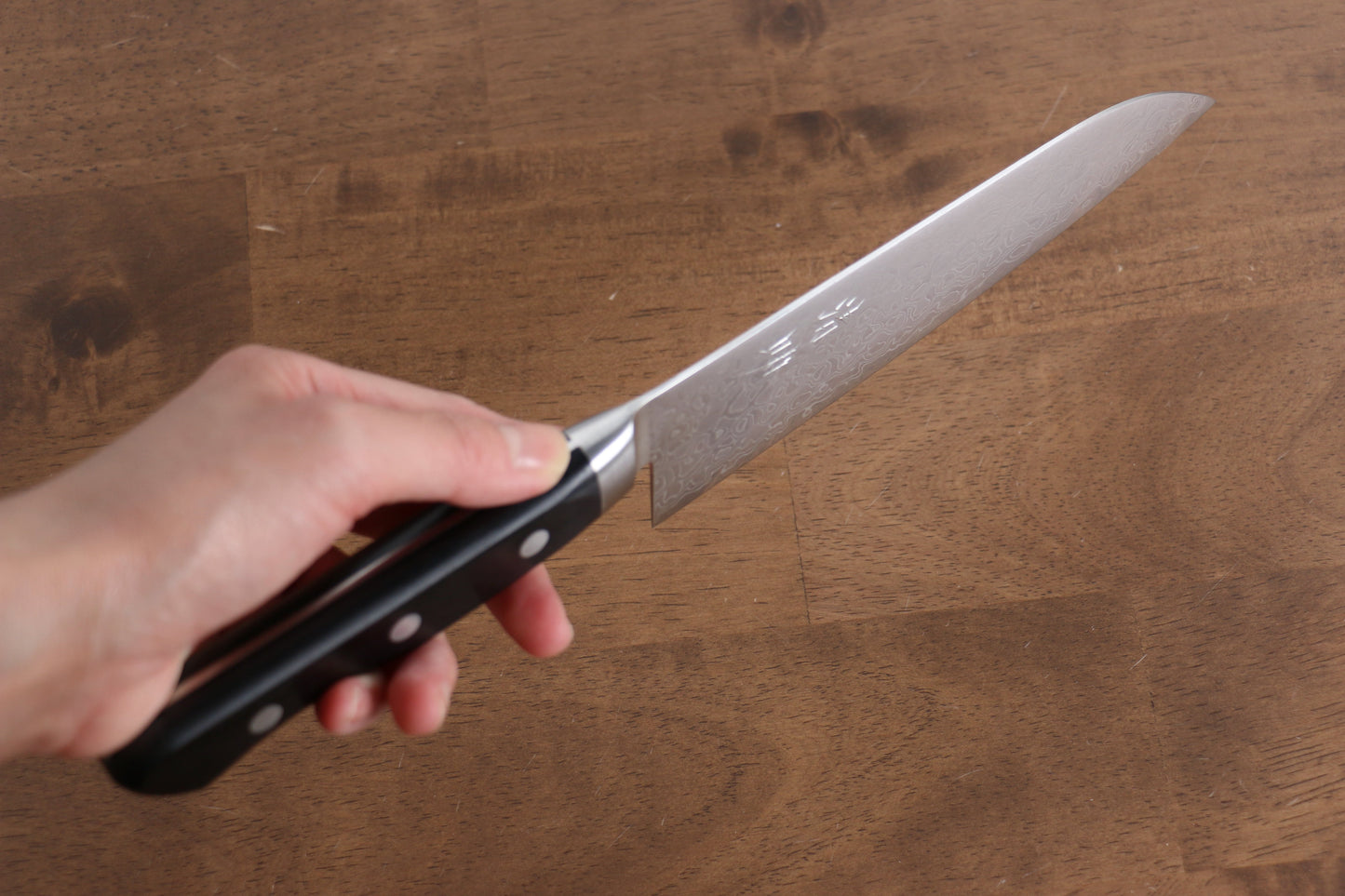 清助 AUS10 45層 鏡面仕上げ ダマスカス 三徳包丁 170mm 黒合板柄 - 清助刃物