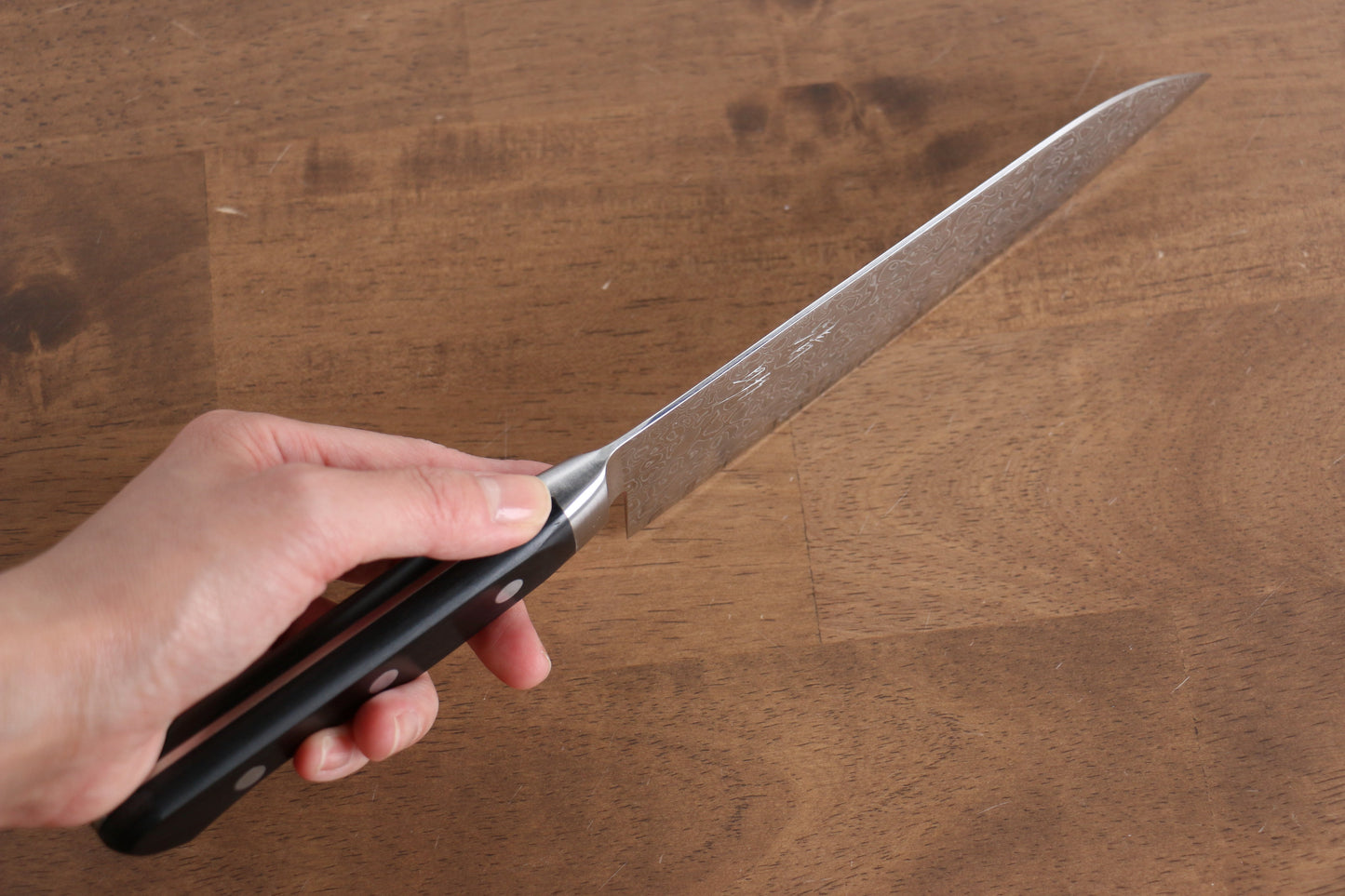 清助 AUS10 45層 鏡面仕上げ ダマスカス 三徳包丁 170mm 黒合板柄 - 清助刃物