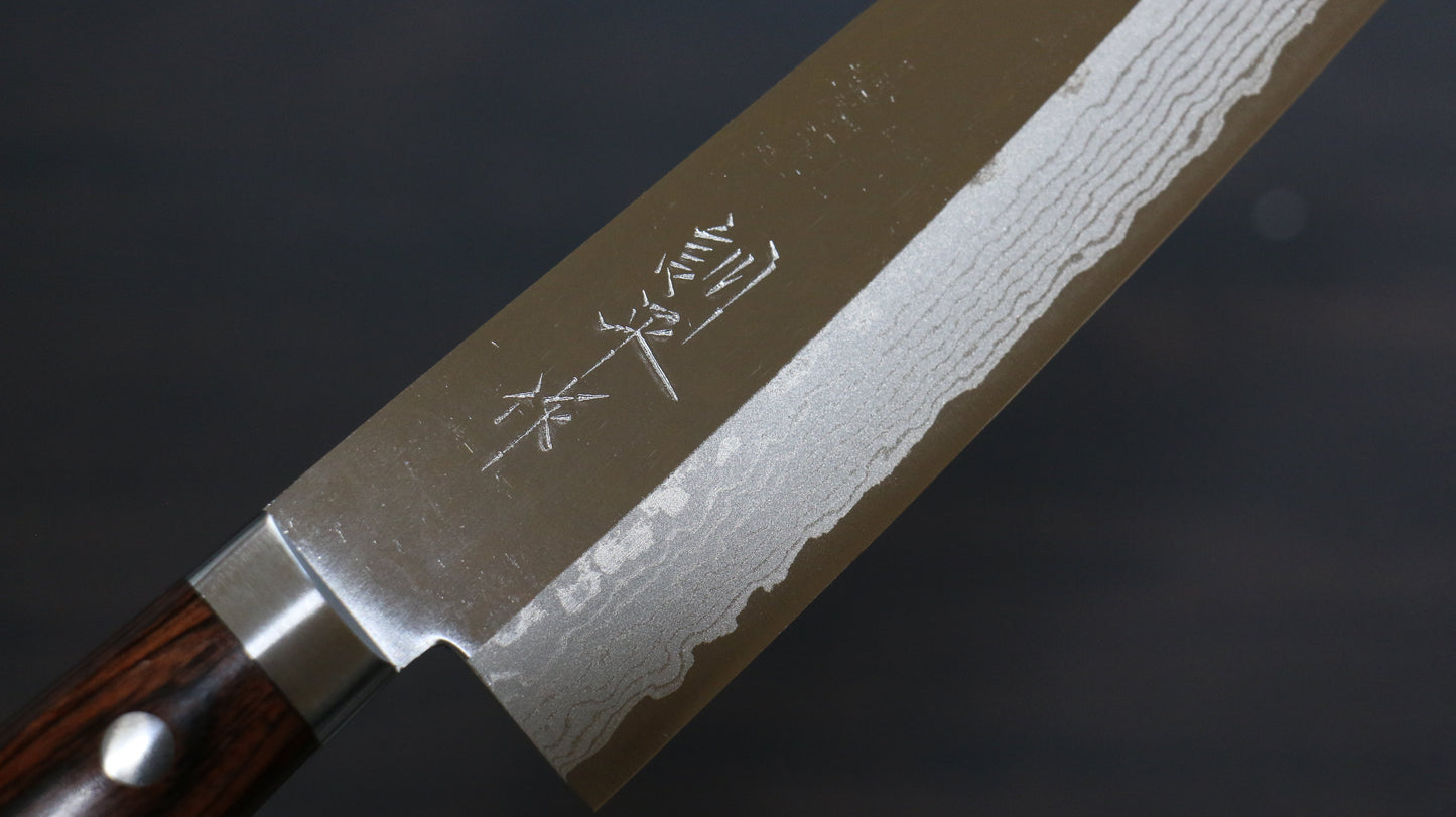 訓平 彩流(さいりゅう) V金10号 磨き仕上げ ダマスカス 牛刀包丁 180mm マホガニー柄 - 清助刃物