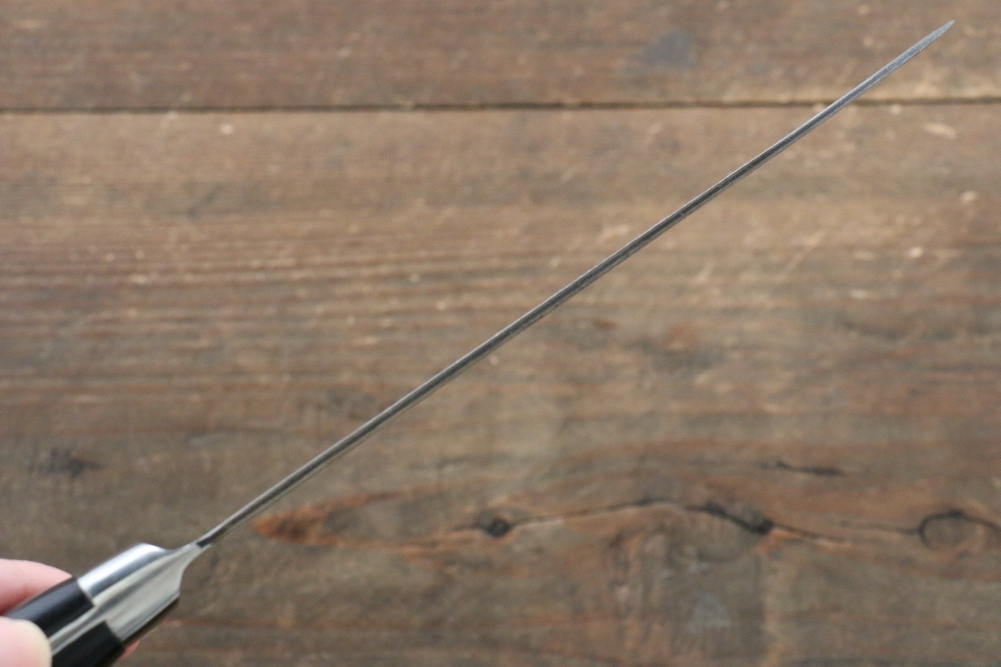 藤原 照康 伝家の宝刀 青スーパー鋼 黒仕上げ 三徳包丁 165mm 黒合板柄 - 清助刃物