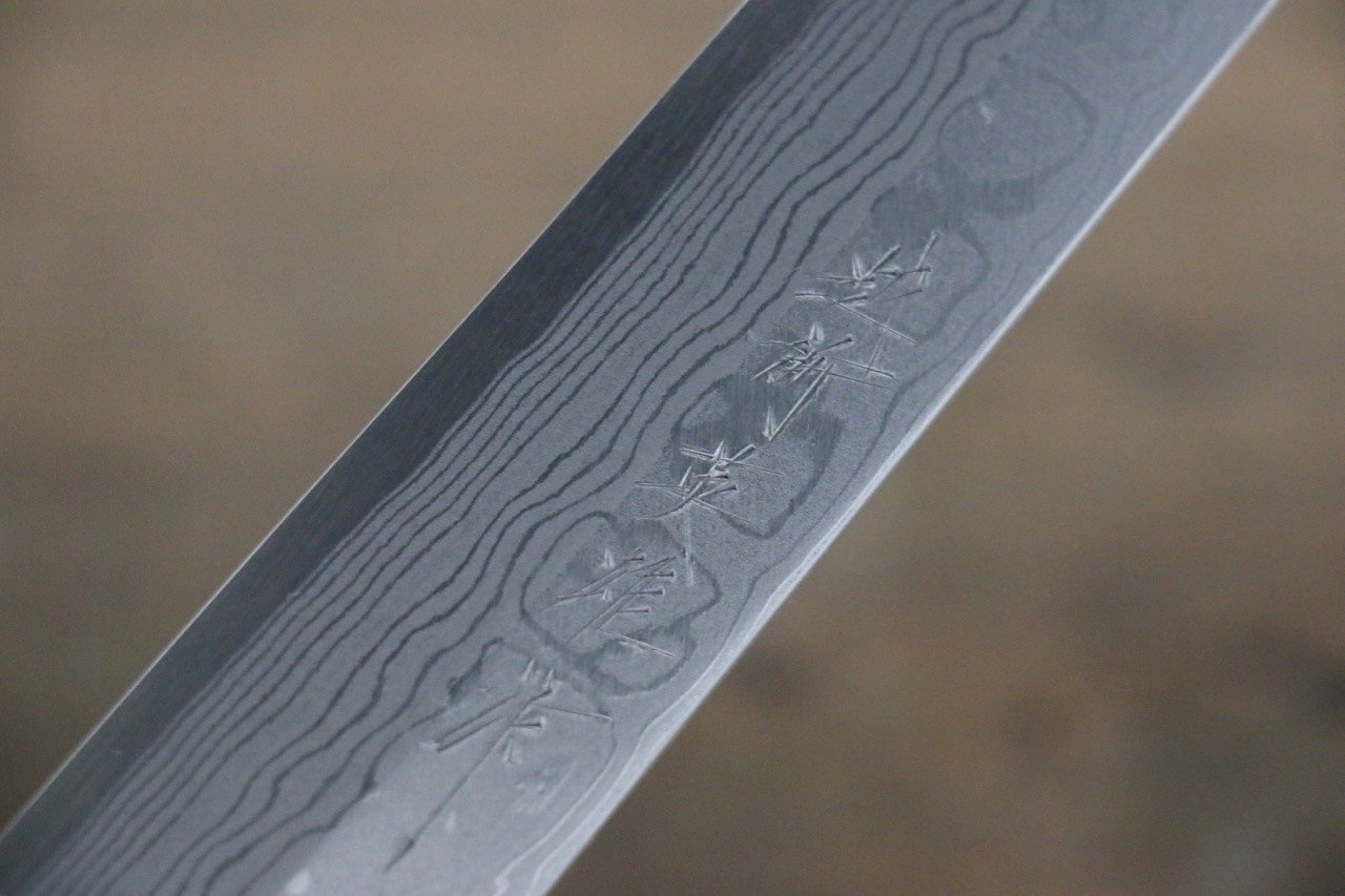 【左利き用】北岡 英雄 白ニ鋼 ダマスカス 柳刃包丁 240mm 紫檀柄 - 清助刃物