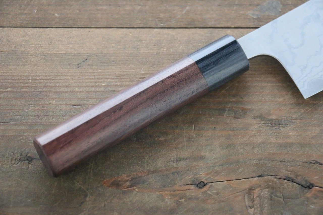 尾形 峻吾 白ニ鋼 ダマスカス 磨き仕上げ 菜切包丁  165mm 紫檀柄 - 清助刃物