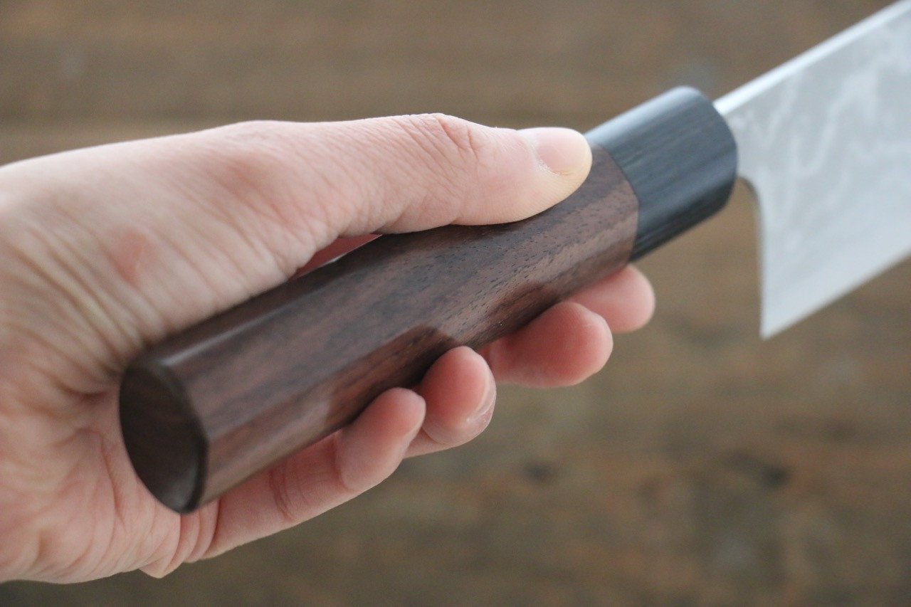 尾形 峻吾 白ニ鋼 ダマスカス 磨き仕上げ 菜切包丁  165mm 紫檀柄 - 清助刃物