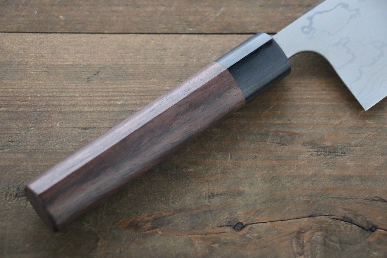 尾形 峻吾 白ニ鋼 ダマスカス 磨き仕上げ 牛刀包丁  240mm 紫檀柄 - 清助刃物