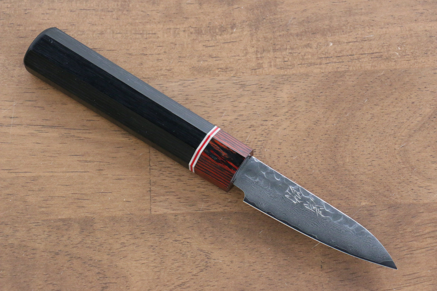 清助 V金10号 ダマスカス パーリングナイフ 80mm 黒合板柄 - 清助刃物