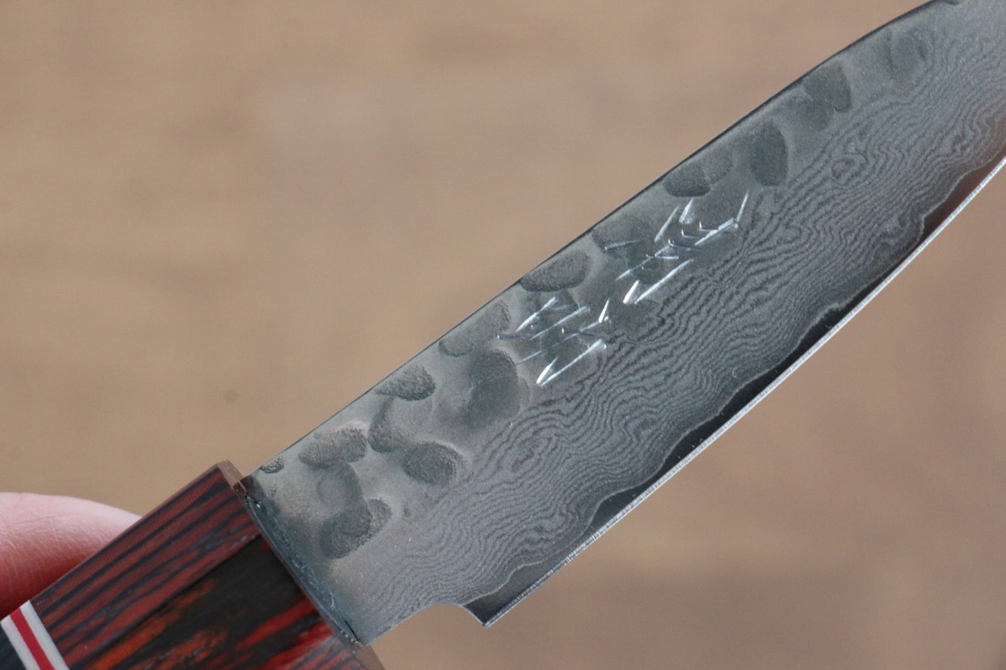 清助 V金10号 ダマスカス パーリングナイフ 80mm 黒合板柄 - 清助刃物