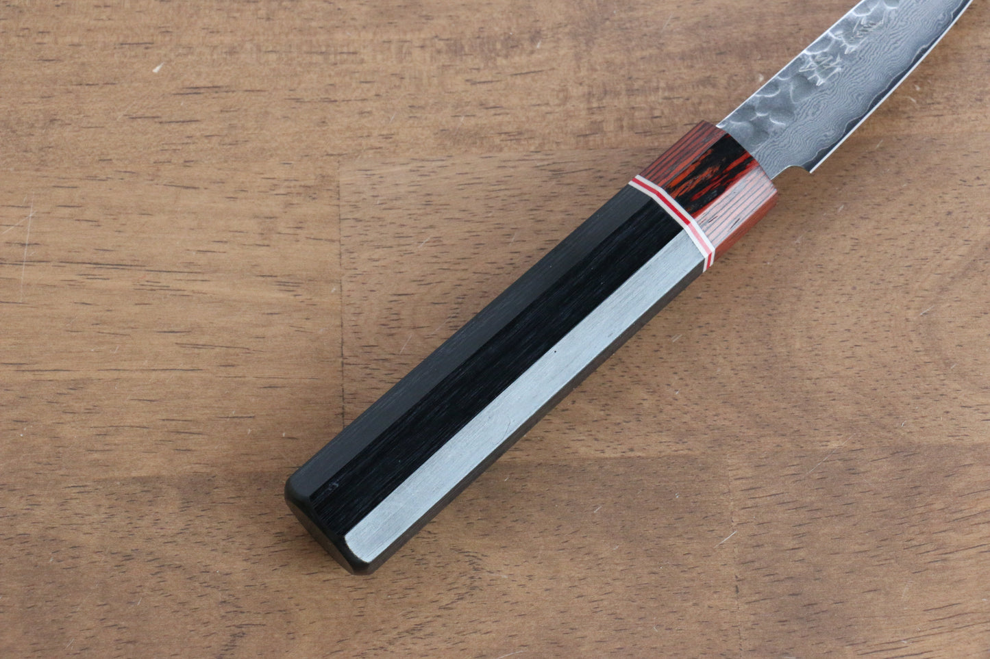 清助 V金10号 ダマスカス パーリングナイフ 80mm 黒合板柄 - 清助刃物