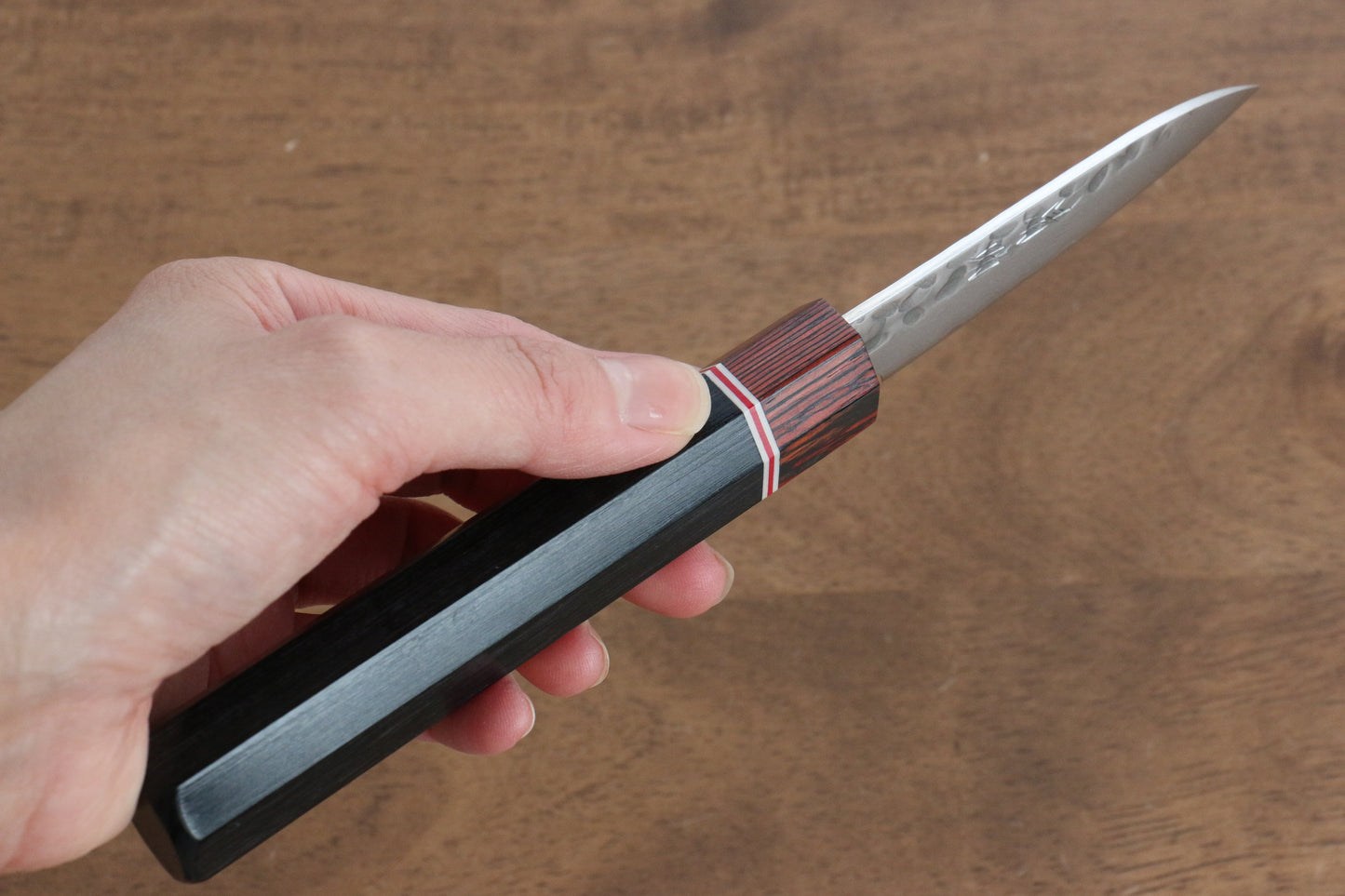 清助 V金10号 ダマスカス パーリングナイフ 80mm 黒合板柄 - 清助刃物