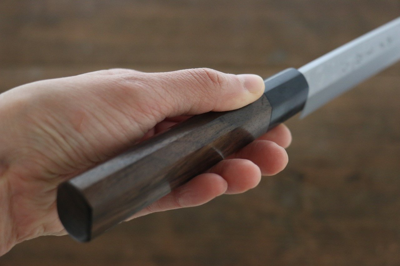 北岡 英雄 白ニ鋼 ダマスカス 柳刃包丁  240mm 紫檀柄 - 清助刃物